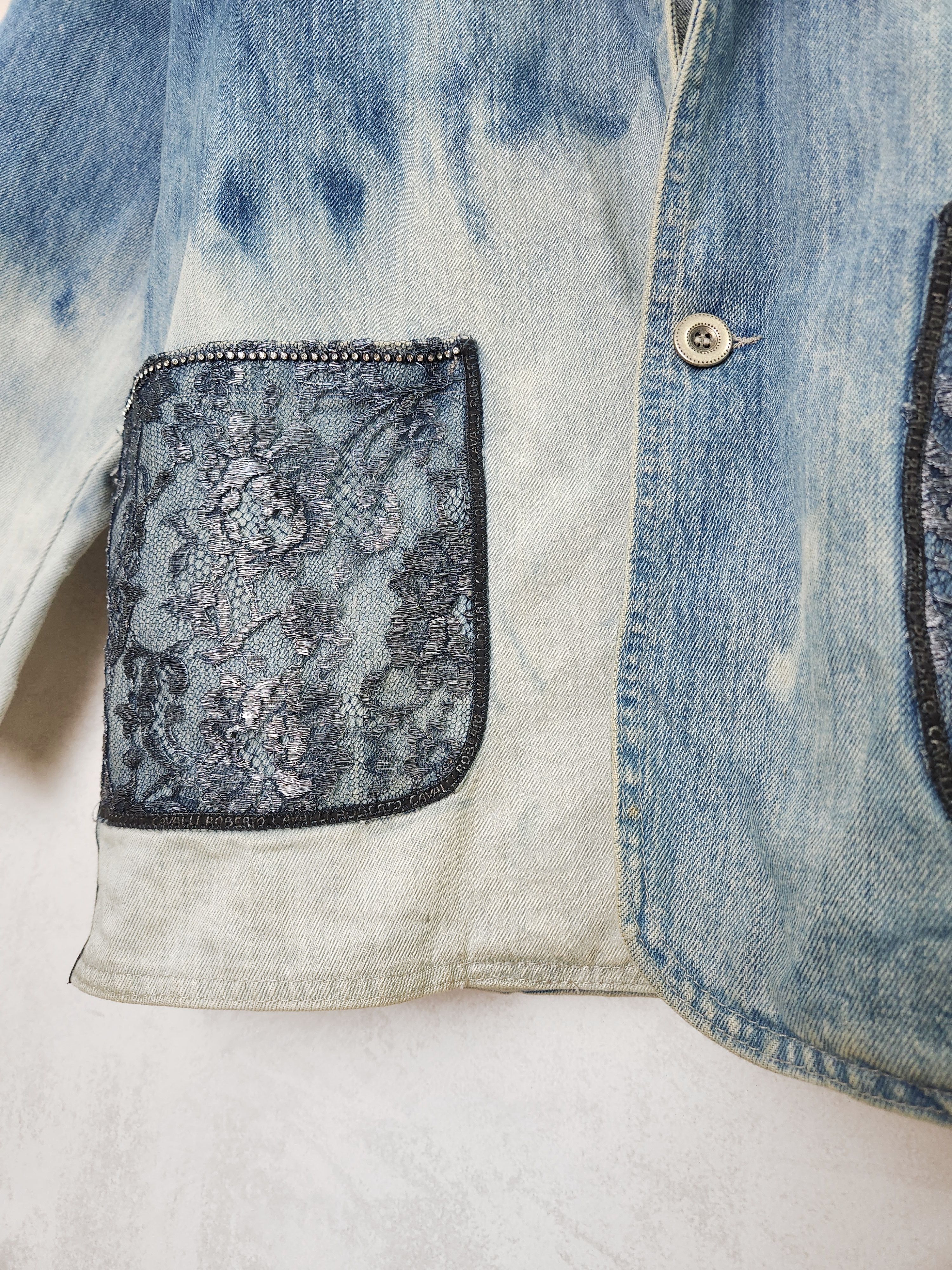 Roberto Cavalli 80s Roberto Cavalli denim jeans jacket leather flowers Size L / US 10 / IT 46 - 5 Thumbnail