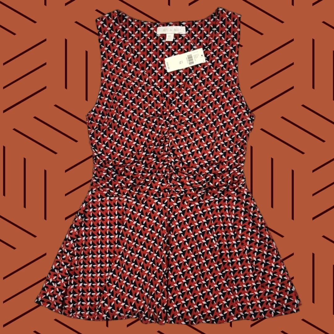 Anthropologie Anthropologie Eri + Ali Blouse Womens XS Blue Red Patterned Peplum NEW Size XS / US 0-2 / IT 36-38 - 1 Thumbnail