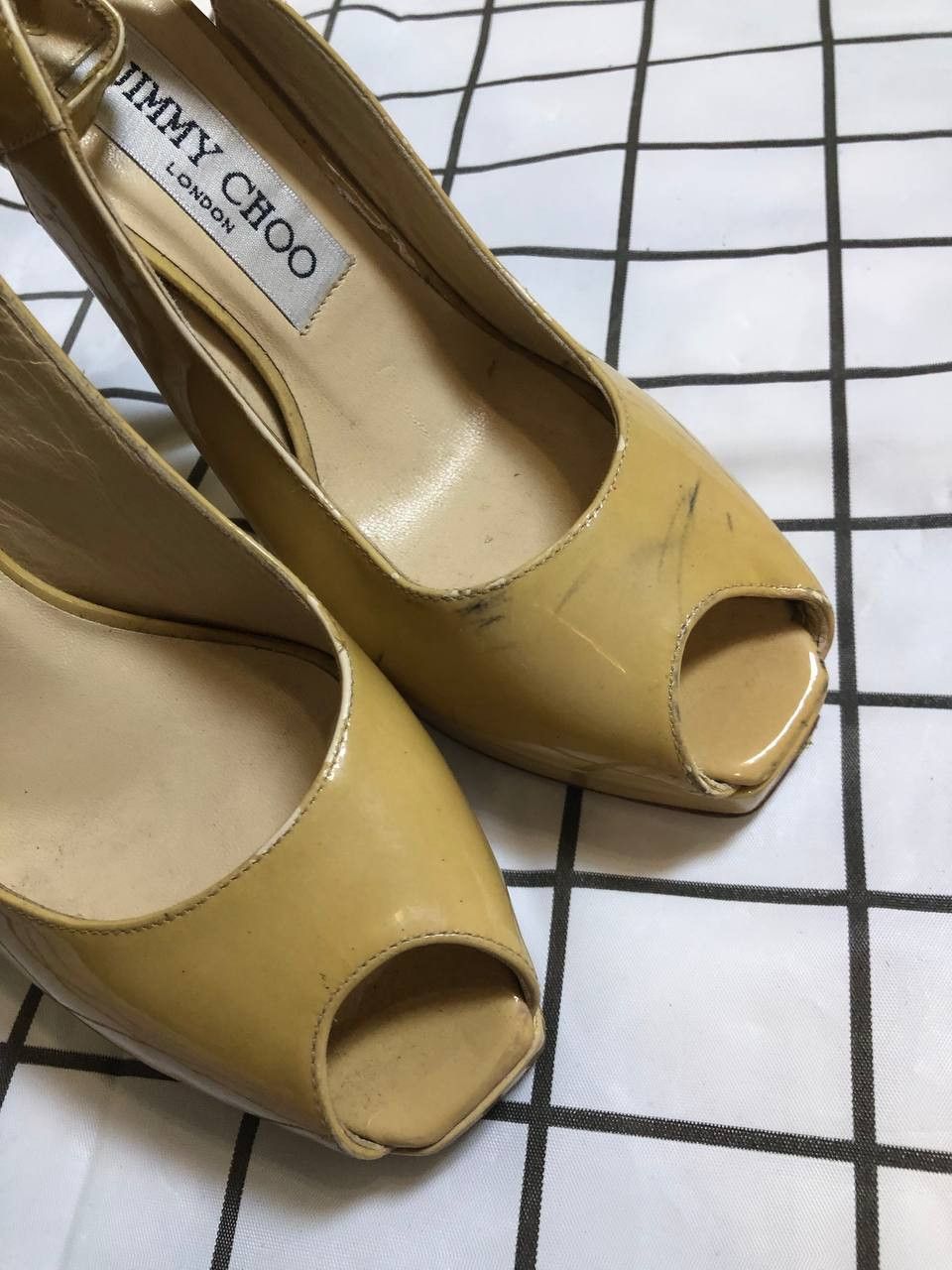 Jimmy Choo Jimmy Choo womens Shoes Yellow Patent Leather Pumps Peep Size US 5 / IT 35 - 3 Thumbnail
