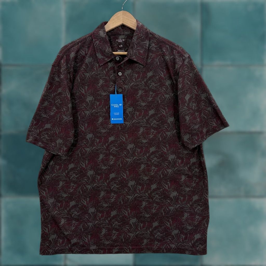 Haggar Haggar Polo Shirt Mens L Purple Tropical Floral 18 Pro Cool Moisture Wicking Golf Shirt Size US L / EU 52-54 / 3 - 1 Thumbnail