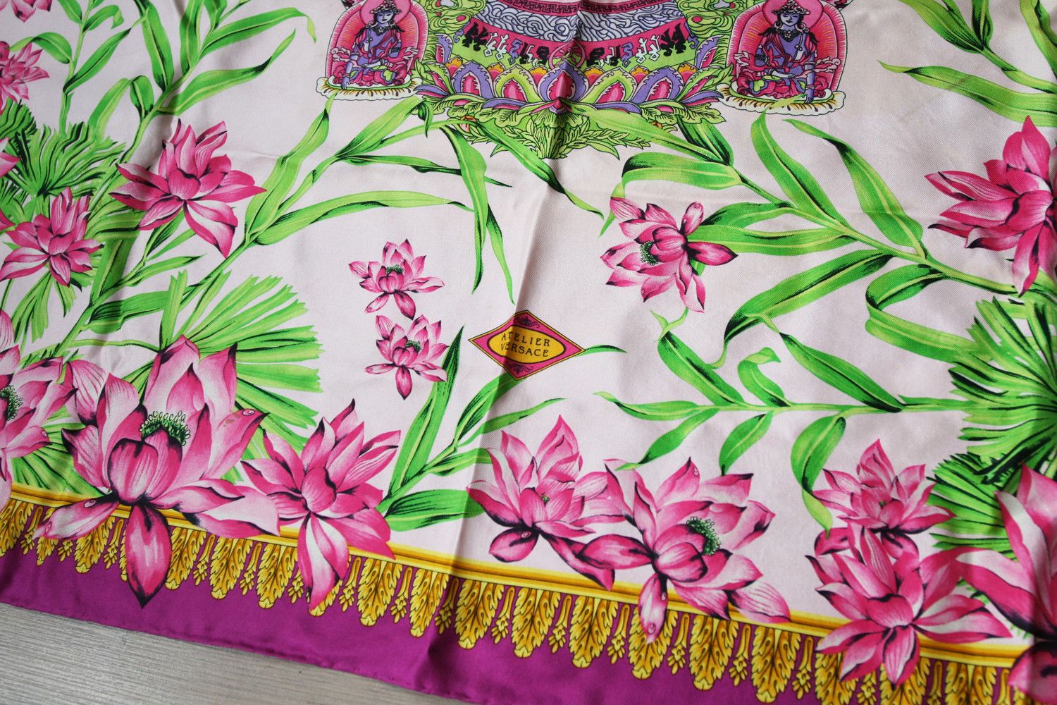 Versace Vintage Versace Italy Buddha Floral Print Silk Luxury Scarf Size ONE SIZE - 3 Thumbnail