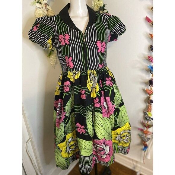 Designer Afrothrone Made to Order African Print Short Sleeve Cotton M Size S / US 4 / IT 40 - 16 Thumbnail