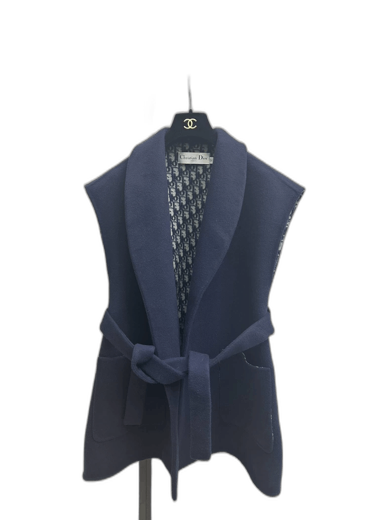 Dior Dior Navy Blue Cashmere Vest with Belt-2506 Size M / US 6-8 / IT 42-44 - 1 Thumbnail