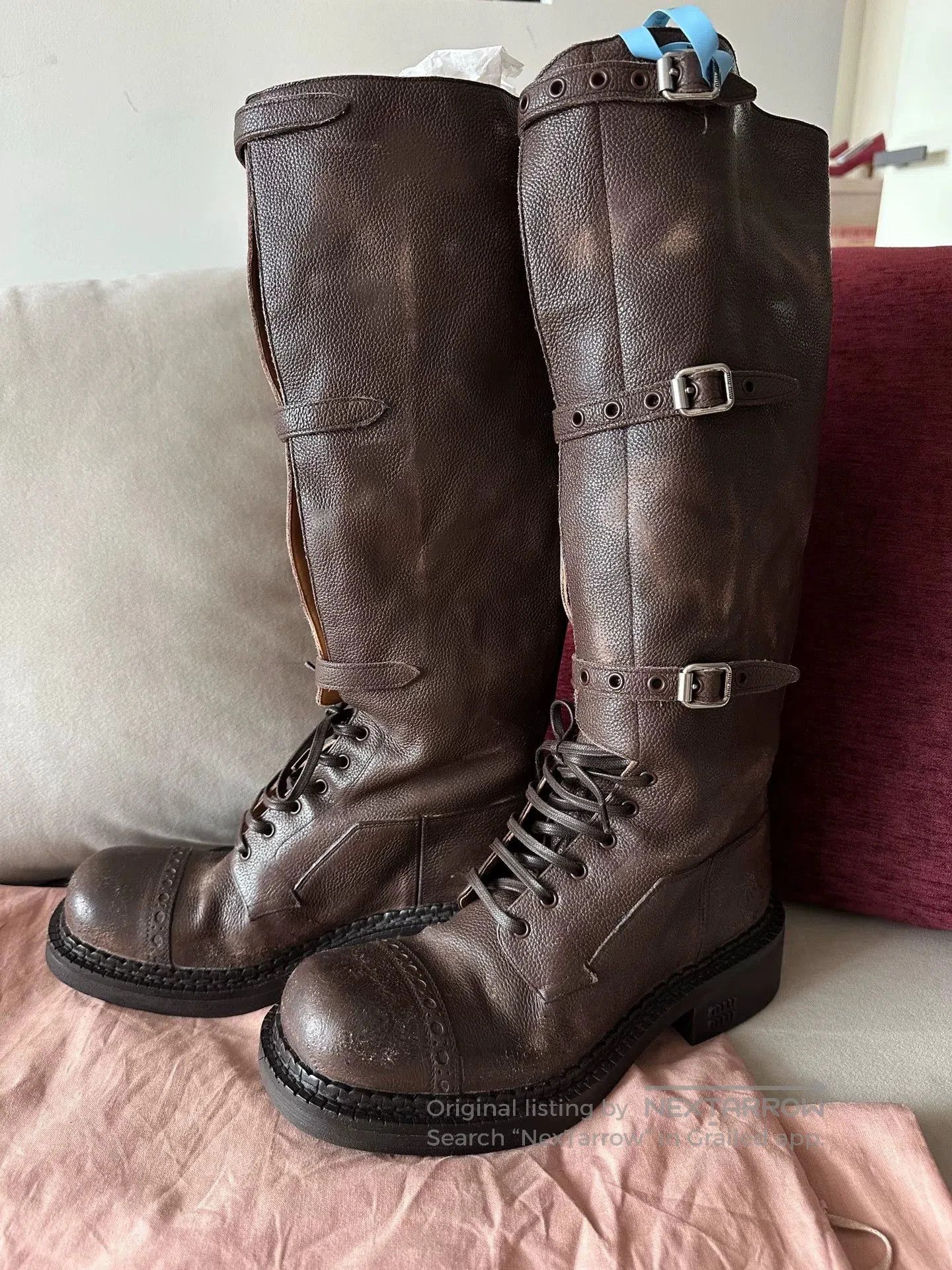 Miu Miu MIU MIU Brown Leather Knee-High Boots. Size US 4 / IT 34 - 4 Thumbnail