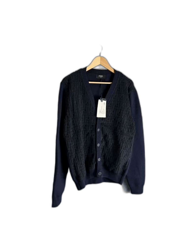 Fendi Fendi Deep Blue Wool Cardigan with Print Size US L / EU 52-54 / 3 - 1 Thumbnail