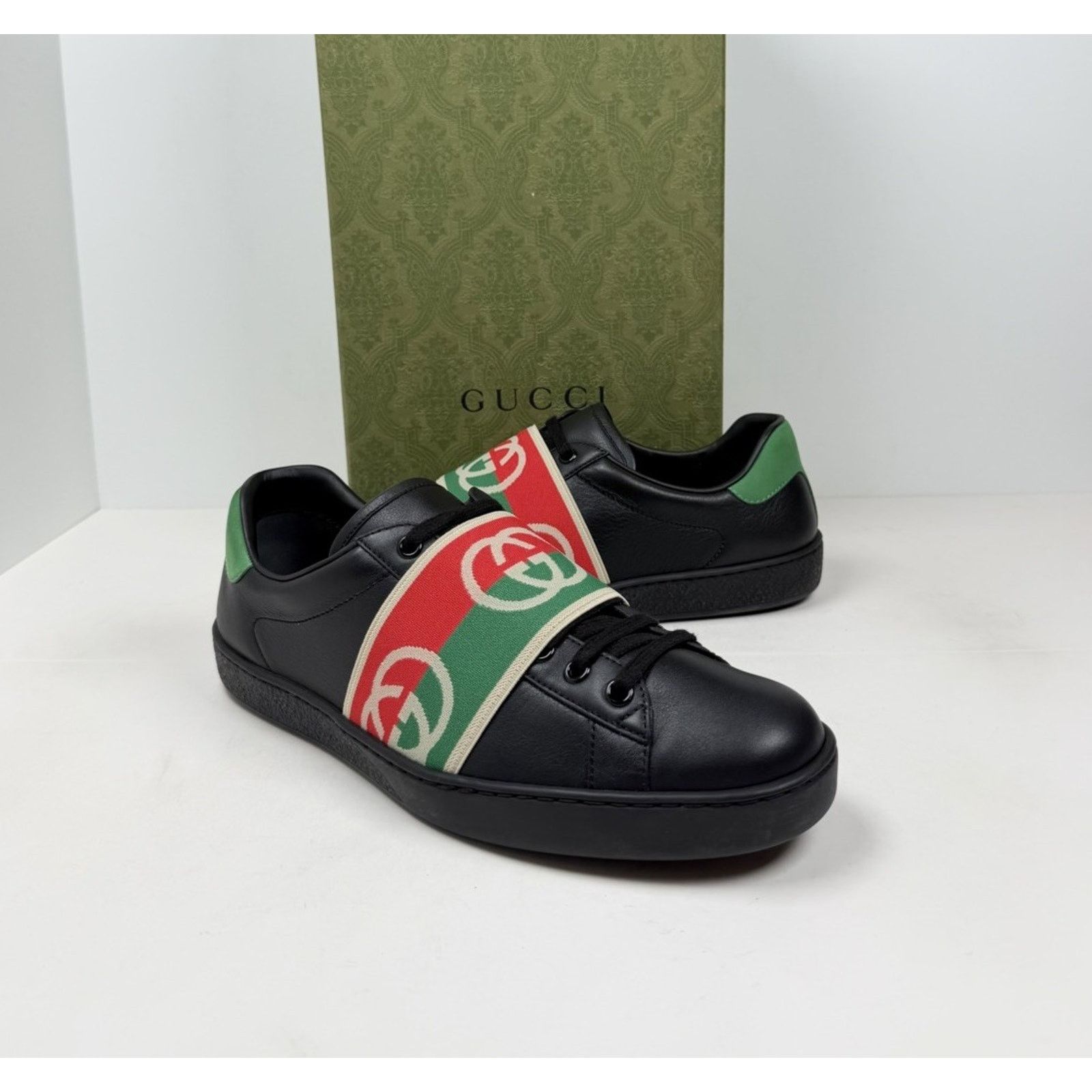Gucci Size 8US - Gucci Ace Elastic Web Leather Sneakers Size US 8 / EU 41 - 2 Thumbnail