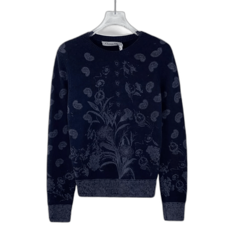 Dior Christian Dior Blue Floral Knit Sweater Size XS / US 0-2 / IT 36-38 - 1 Thumbnail