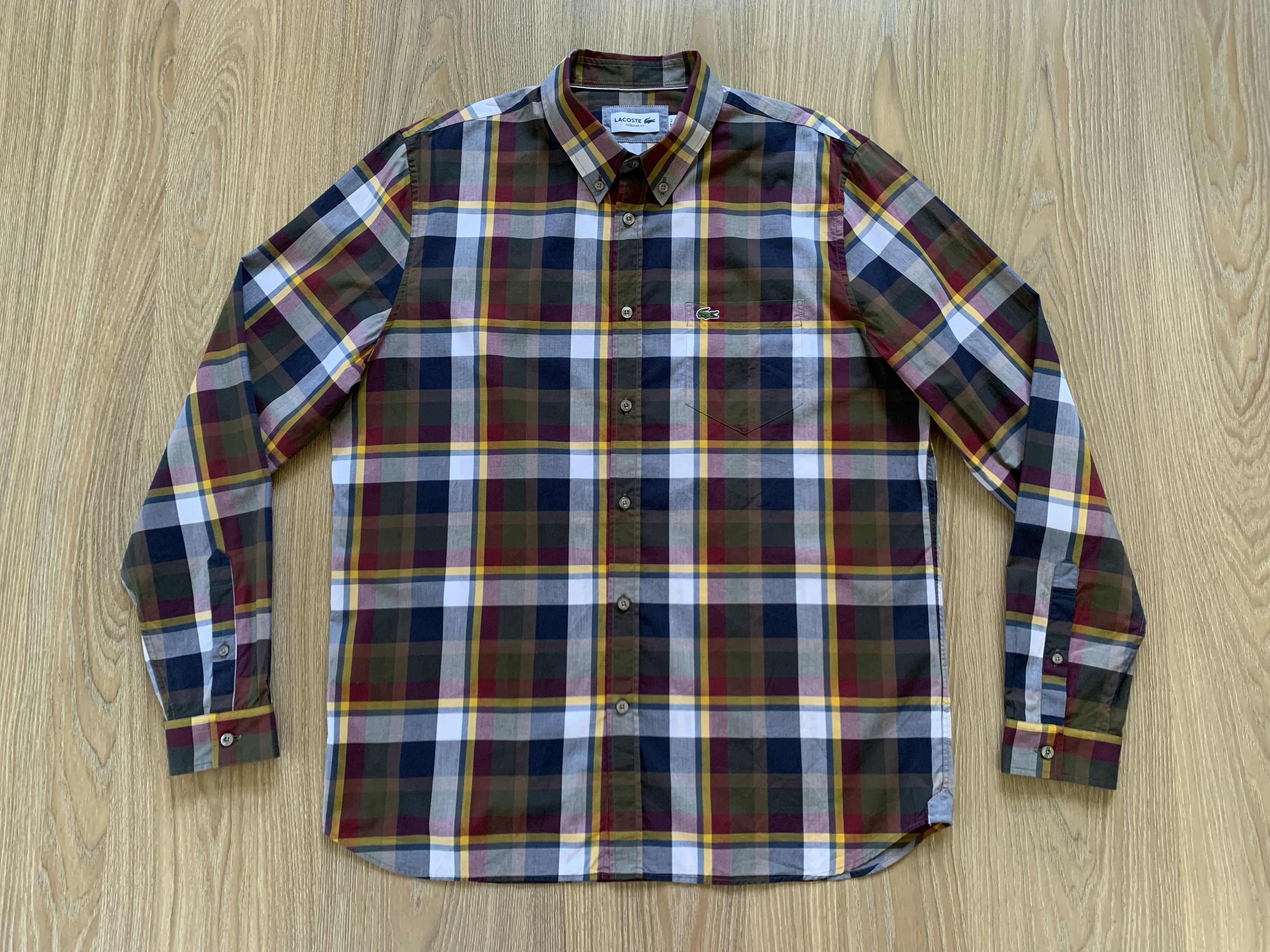 Designer × Lacoste Lacoste Regular Fit Plaid Button Down Long Sleeve Shirt Size 42L - 2 Thumbnail