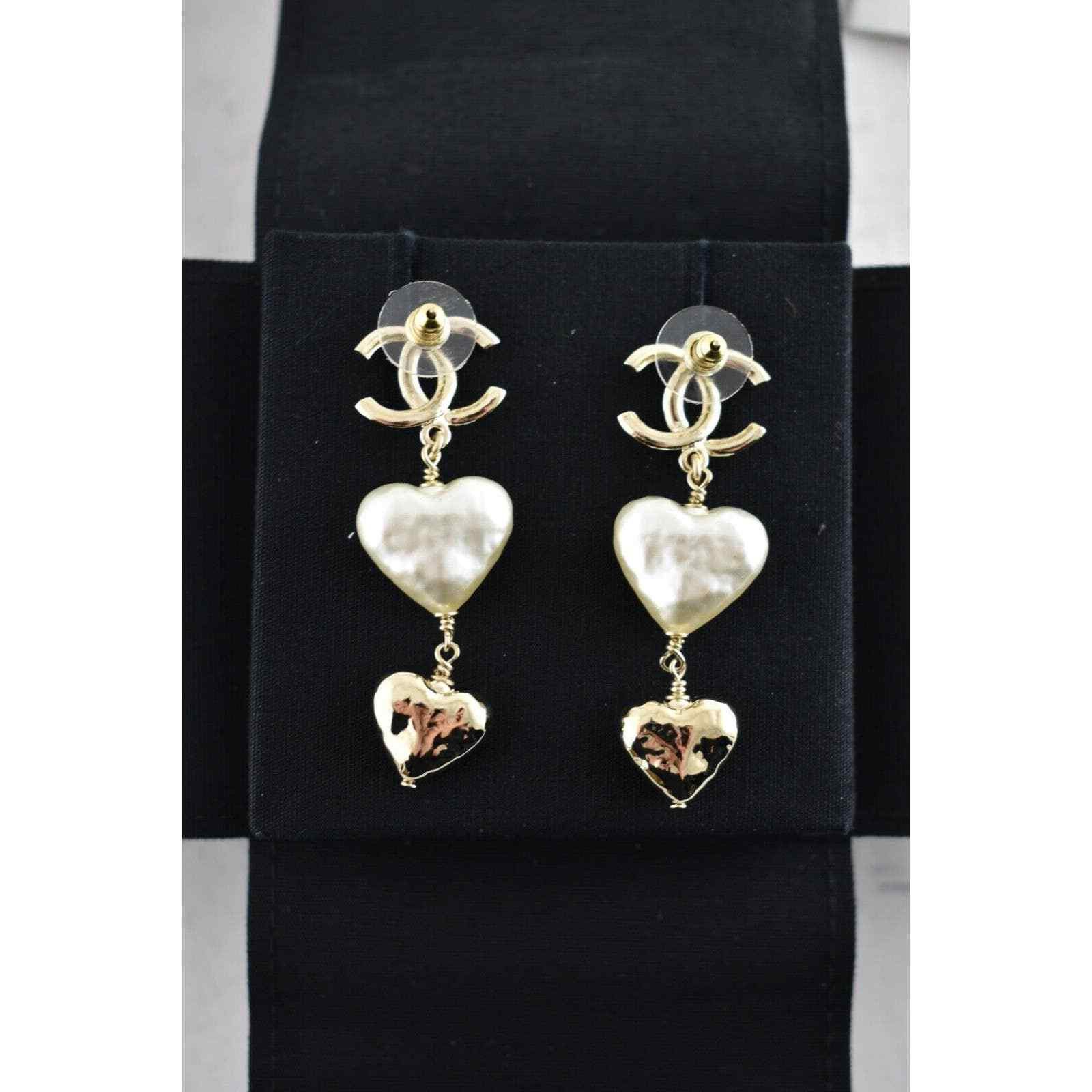 Chanel Chanel Shape Gold Pearl Statement Stud Drop Long Earring Size ONE SIZE - 10 Thumbnail