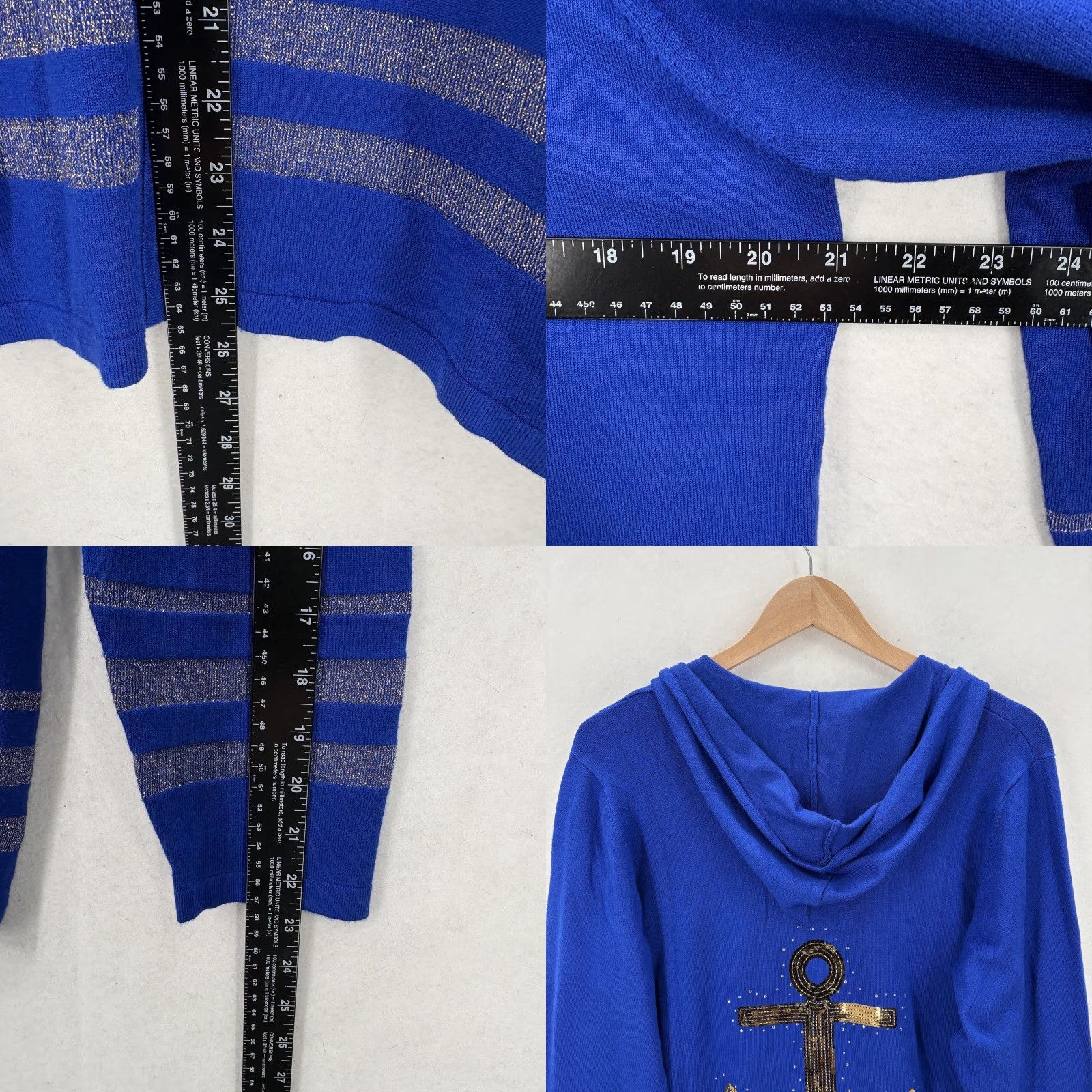 Quacker Factory Quacker Factory Hoodie Womens Medium Blue Sequin Anchor Nautical Full Zip Hooded Pockets Size M / US 6-8 / IT 42-44 - 8 Thumbnail