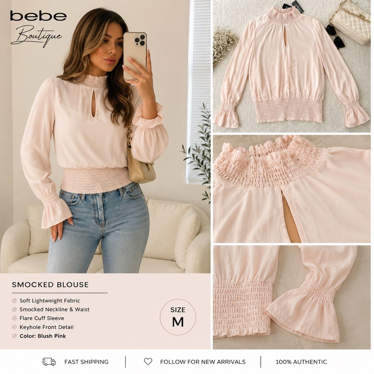 Bebe bebe Blush Pink Blouse High Neck Keyhole Detail-L Size M / US 6-8 / IT 42-44 - 1 Thumbnail