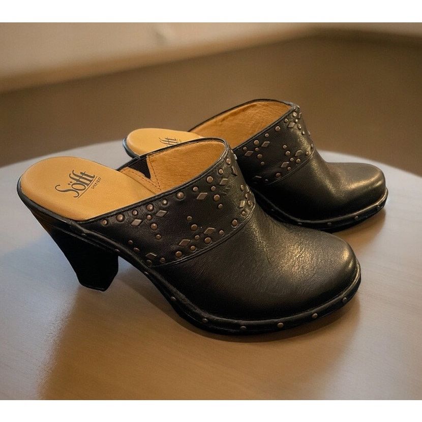 Sofft Black Heels Clogs Slip-On's Shoes Leather Size 6.5 M, Women's