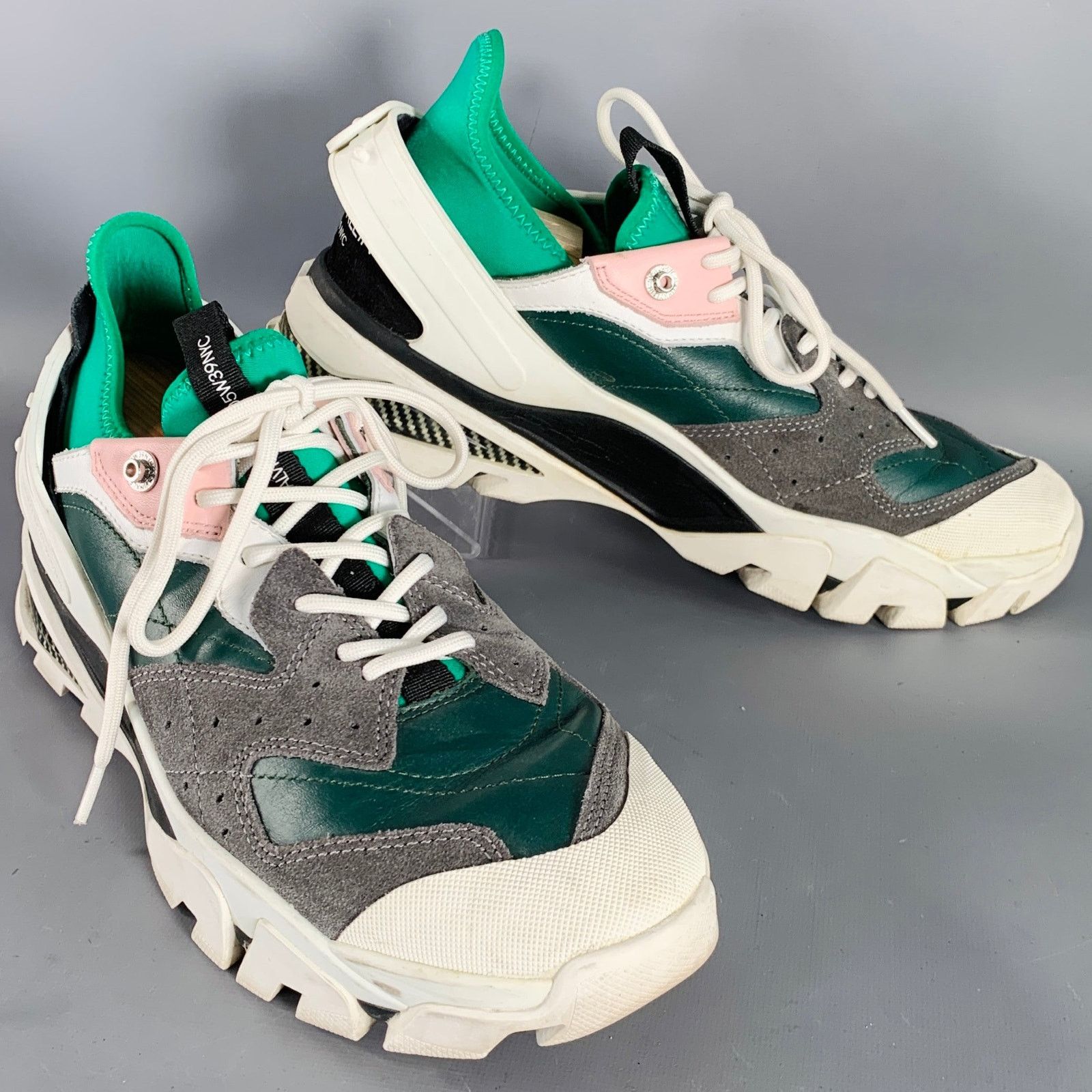 Calvin Klein 205W39NYC CALVIN KLEIN Green Grey Pink Color Block Leather Sneakers Size US 11 / EU 44 - 1 Thumbnail