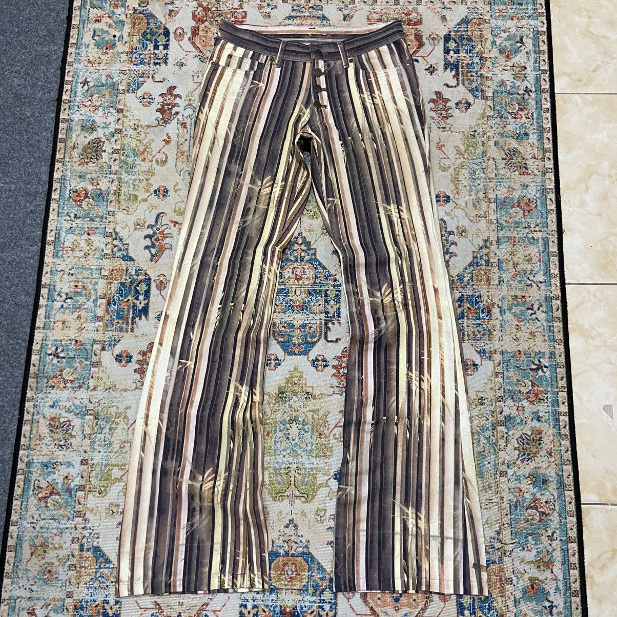 Tornado Mart Tornado Mart Leaves Bamboo Striped Pattern Flared Pants Size US 29 - 13 Thumbnail
