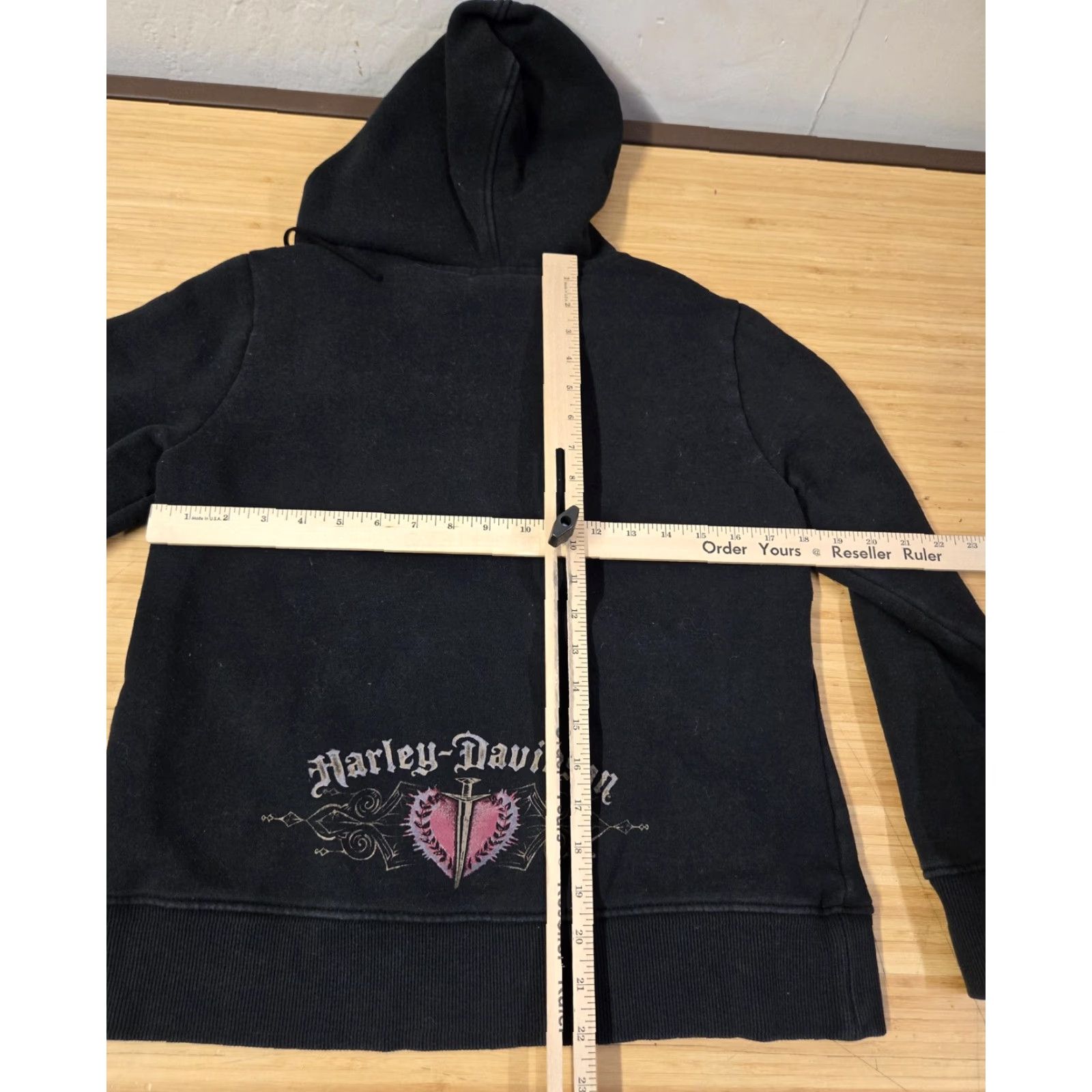 Harley Davidson Harley-Davidson Hoodie Womens Medium Black Lace Up Pullover Pink Heart Graphic Size M / US 6-8 / IT 42-44 - 7 Thumbnail