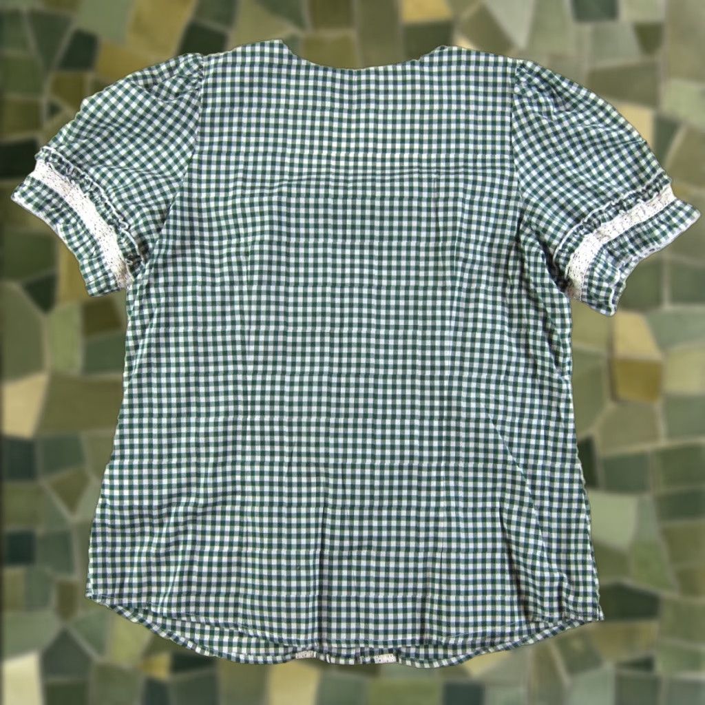 Vintage Laura Torelli Green Plaid Button Down Short Sleeve Ruffle Blouse L Women’s Classic Size L / US 10 / IT 46 - 1 Thumbnail