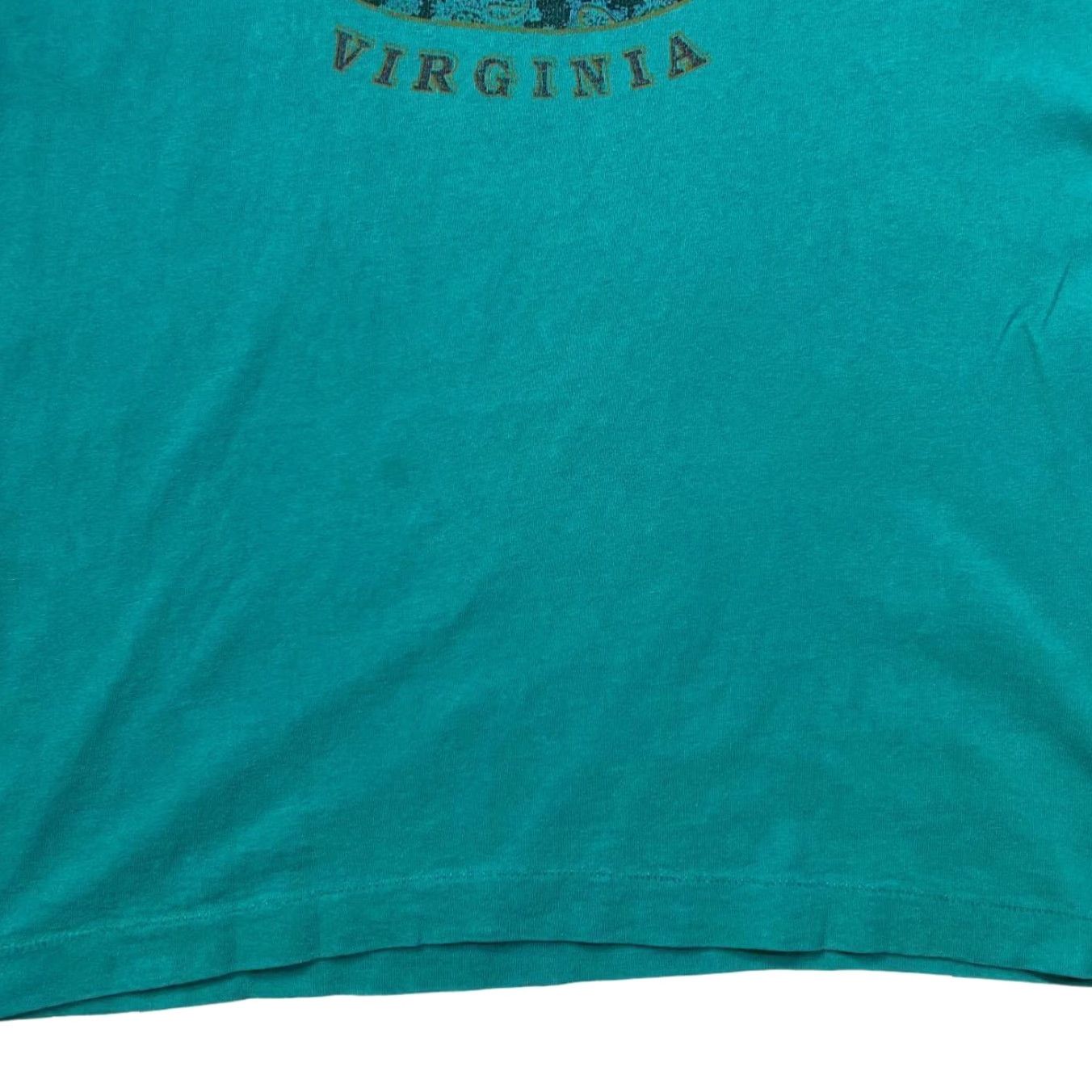 Fruit Of The Loom VINTAGE Virginia Beach "Virginia" Souvenir Distressed Graphic Single Stitch T-Shirt Mens L Teal Green Size US L / EU 52-54 / 3 - 8 Thumbnail