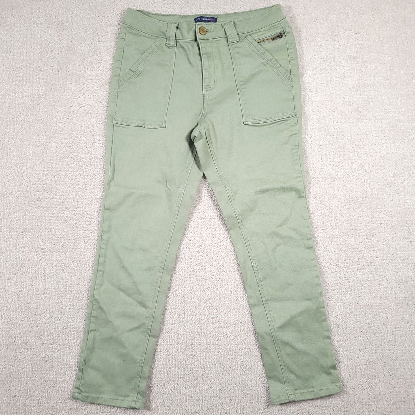 Vintage VINTAGE Isaac Mizrahi Live! Denim Pull On Ankle Pants Women's 4P Petite Green Mid-Rise 25 in Inseam Pockets Slim Straight Casual Size 28" / US 6 / IT 42 - 2 Thumbnail