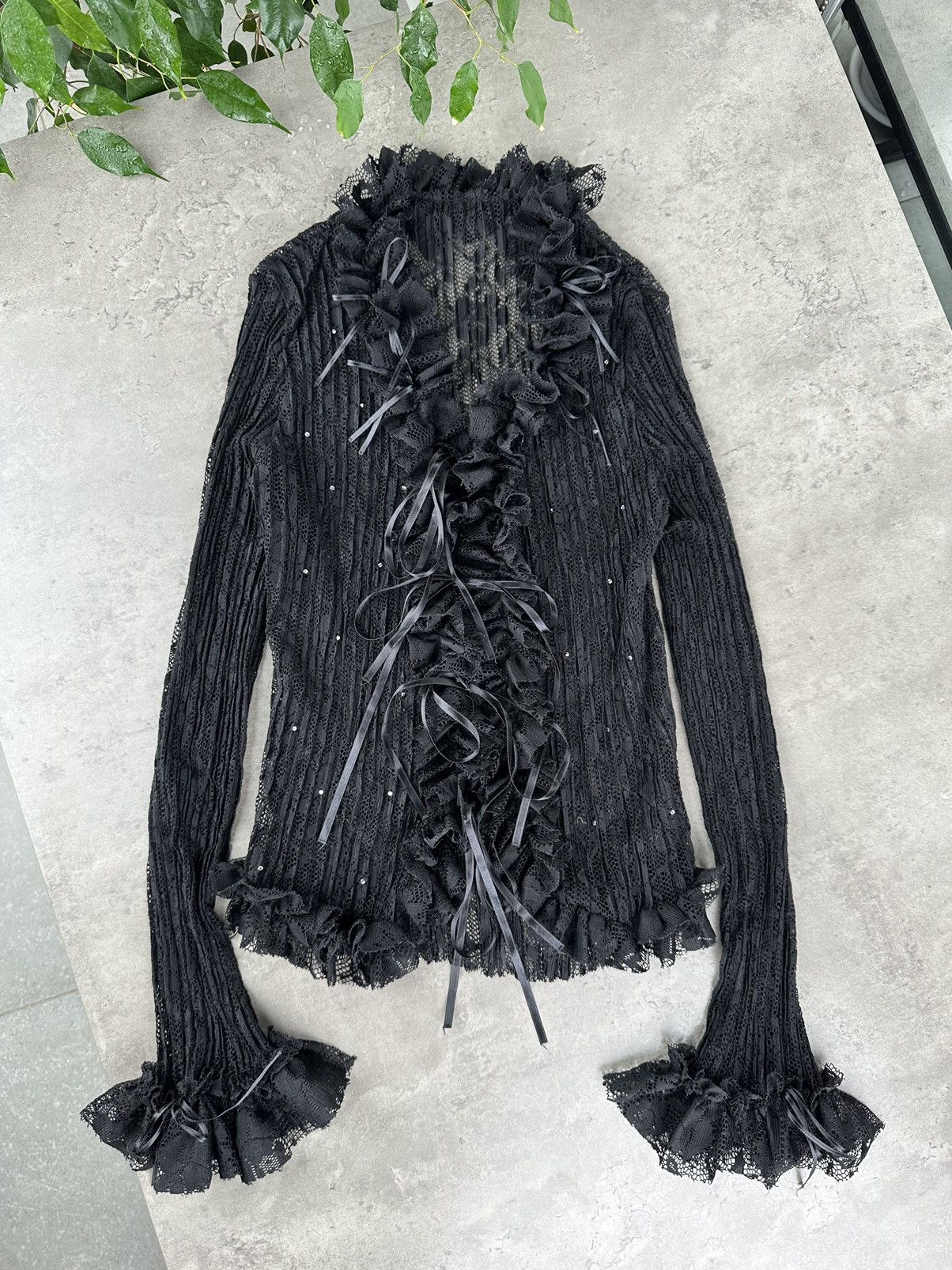 image of Avant Garde x Vintage Mesh Pleated Beautiful Blouse in Black, Women's (Size Small)