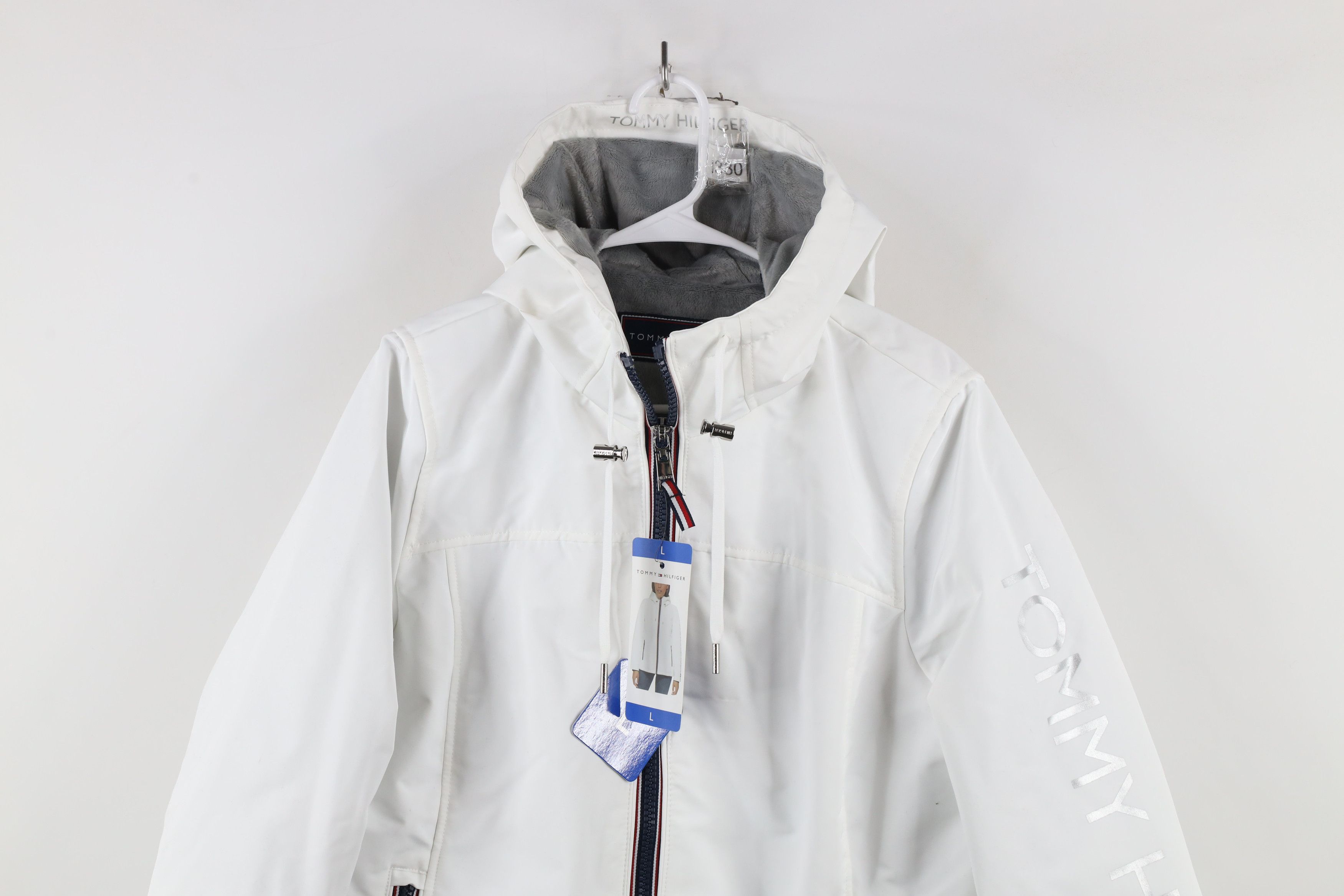 Tommy Hilfiger × Vintage New Tommy Hilfiger Fleece Lined Full Zip Hooded Jacket White Size L / US 10 / IT 46 - 2 Thumbnail