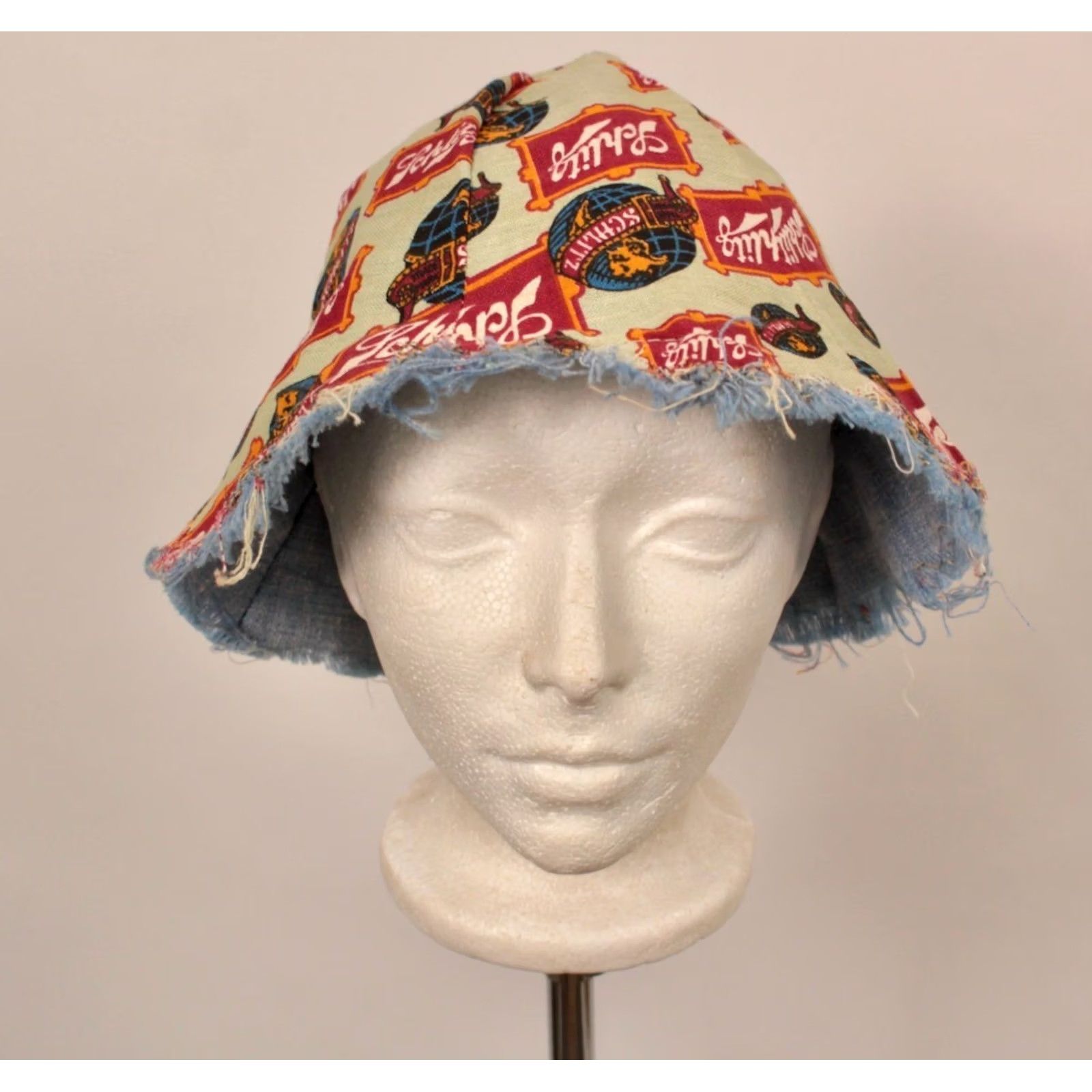 Vintage Schlitz 60s Bucket Hat Mens VTG 1960s AOP Reversible Outdoor Yellow Cotton Bucket Hat Men’s/Adult Size ONE SIZE - 2 Thumbnail