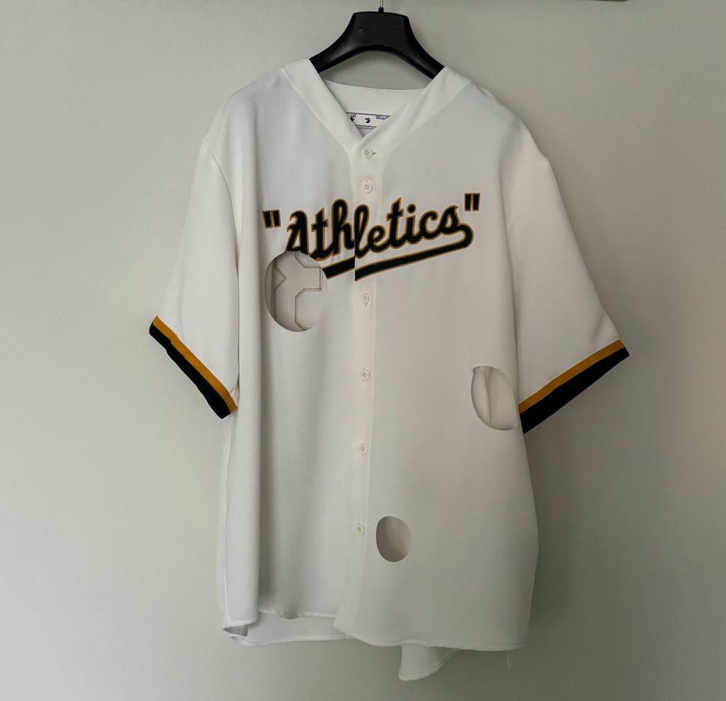 image of New Era x Off White 1/1 Prototype Athletics Mlb Baseball Cut Out Jersey in White, Men's (Size Large