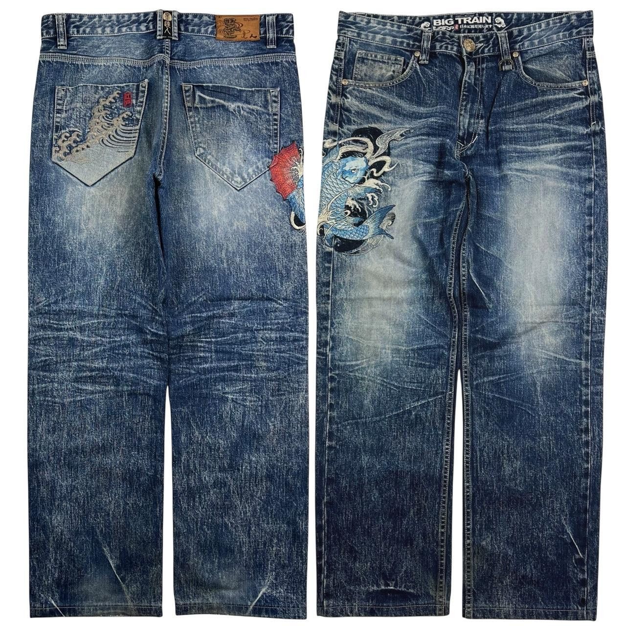 Japanese Brand Vintage Big Train Embroidered Koi Japanese Jeans - Waist 36 Size US 36 / EU 52 - 1 Thumbnail