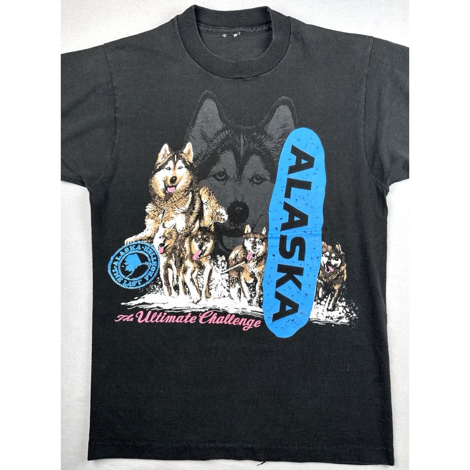Fruit Of The Loom VINTAGE 90s Black Husky Dog Sled Shirt XL Faded Single Stitch Mens Size US XL / EU 56 / 4 - 2 Thumbnail