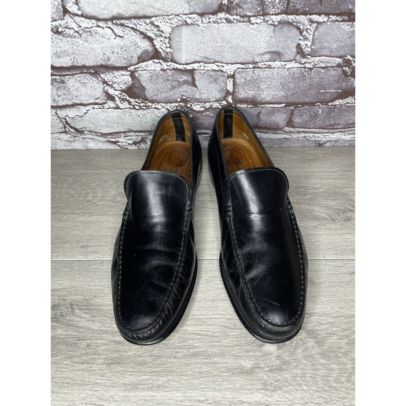 Santoni Santoni Black Leather Moc Toe Slip On Dress Loafers Shoes Me Size US 9.5 / EU 42-43 - 4 Thumbnail