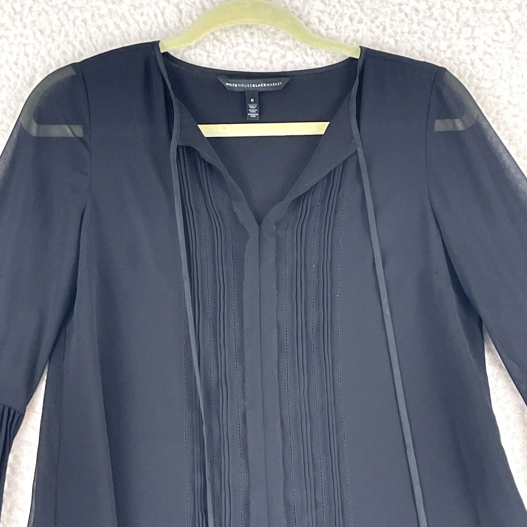 White House Black Market White House Black Market Shirt Womens Size 0 Pleated Chiffon Bell Sleeve Black Shirt Womens 0 Pleated Chiffon Bell Sleeve Black Size XS / US 0-2 / IT 36-38 - 2 Thumbnail