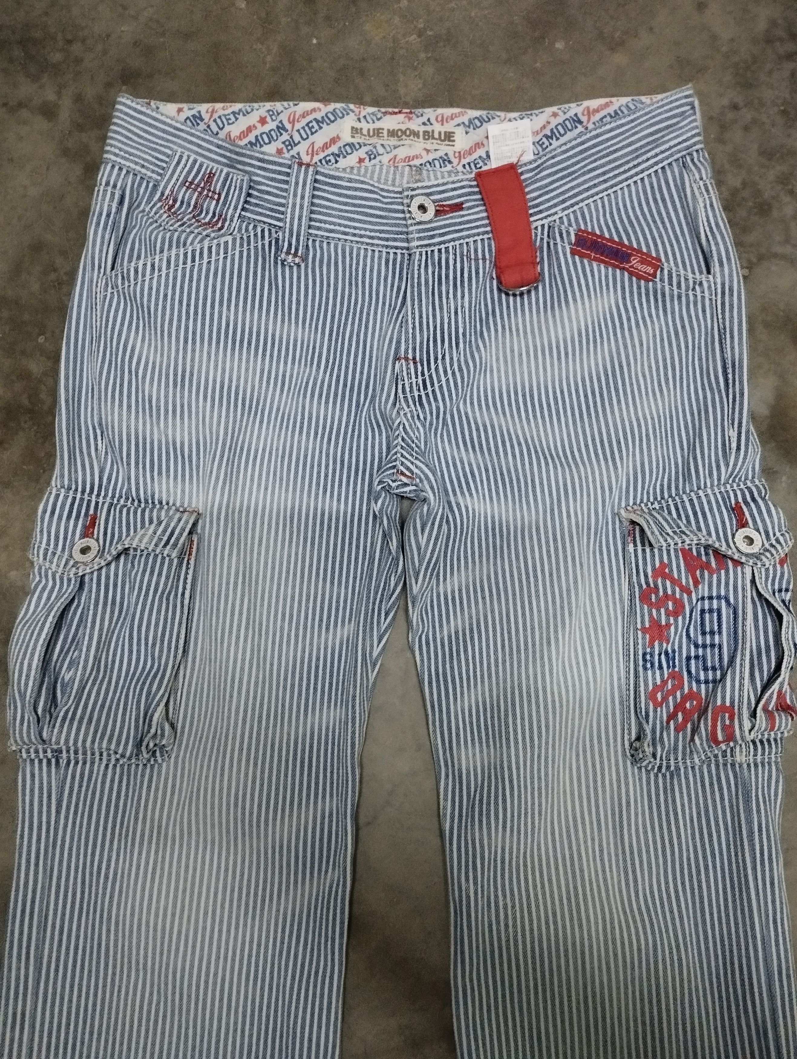 Tete Homme Japan Hickory Stripe Embroidery Cargo Blue Moon Blue Jeans Size US 32 / EU 48 - 3 Thumbnail