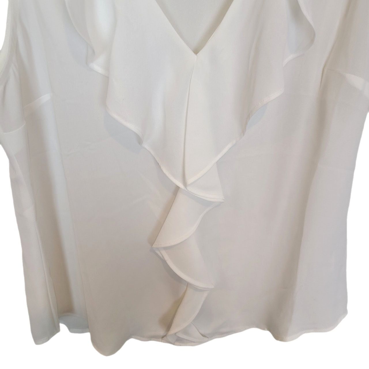White House Black Market White House Black Market Sheer Ruffle V-Neck Top Sz S Career Size S / US 4 / IT 40 - 3 Thumbnail