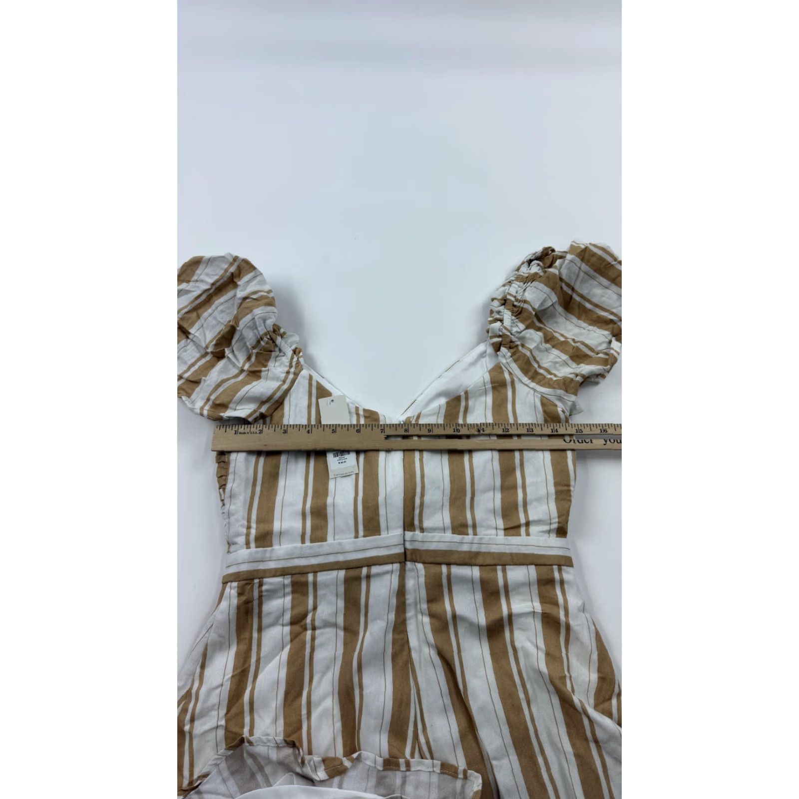 Vintage Mi Ami Romper Womens Small Striped Puff Sleeve Tie Front Francescas NWT Size 28" / US 6 / IT 42 - 6 Thumbnail