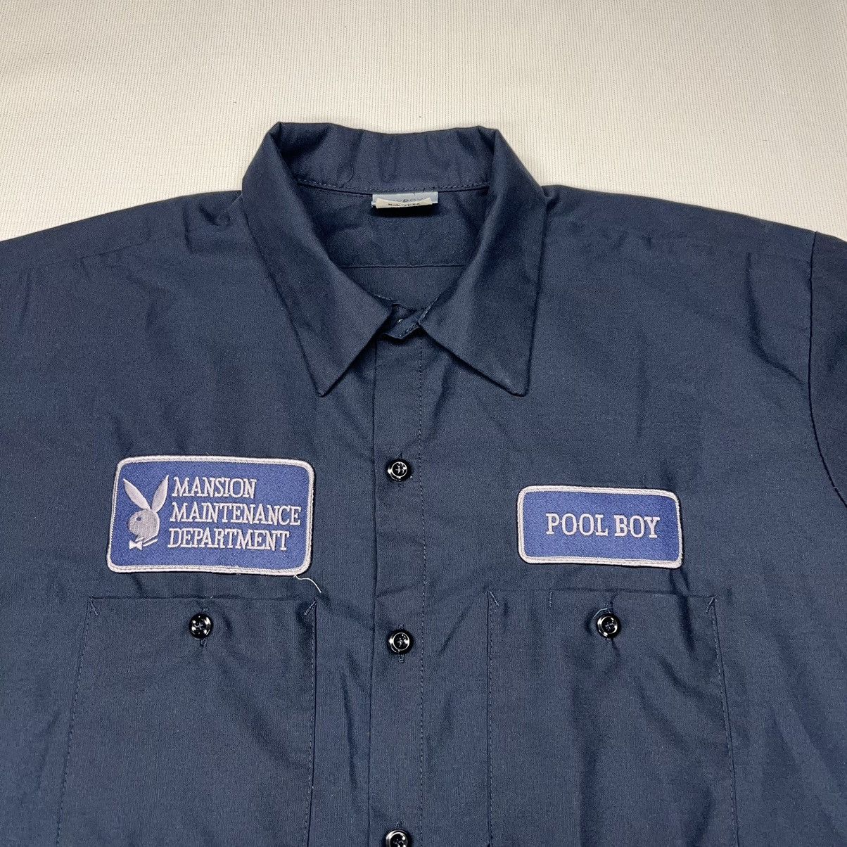 Playboy × Vintage Play Boy Shirt Blue Button Up Short Sleeve Pool Mansion 90s Size US XL / EU 56 / 4 - 2 Thumbnail