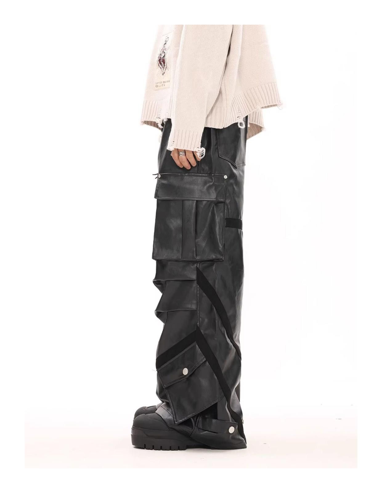 Leather Baggy PU Leather Cargo Denim Jeans Size US 32 / EU 48 - 4 Thumbnail