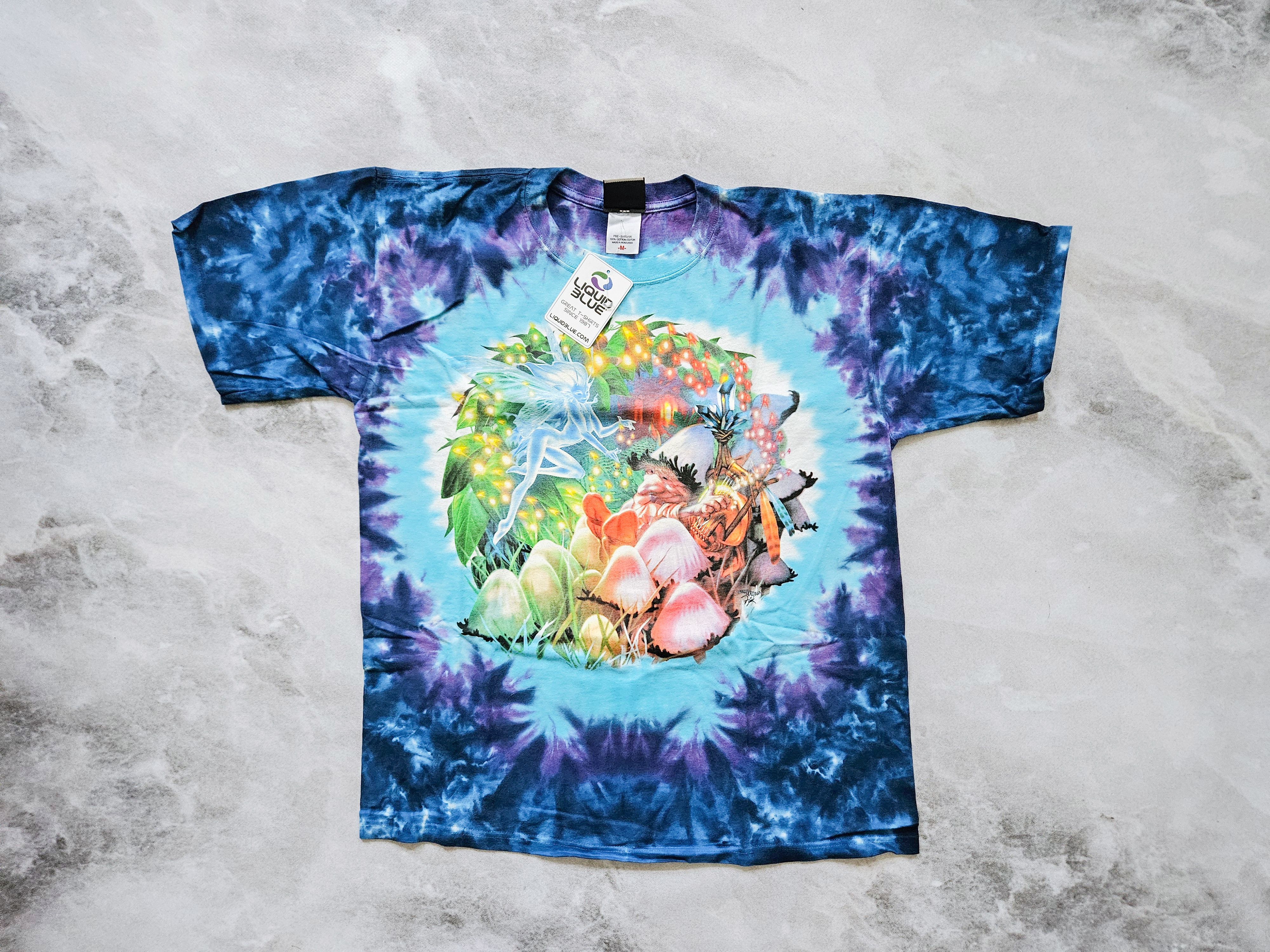 image of Liquid Blue Mushroom Garden Elf Deadstock T-Shirt M in Tie Dye, Men's (Size Medium)
