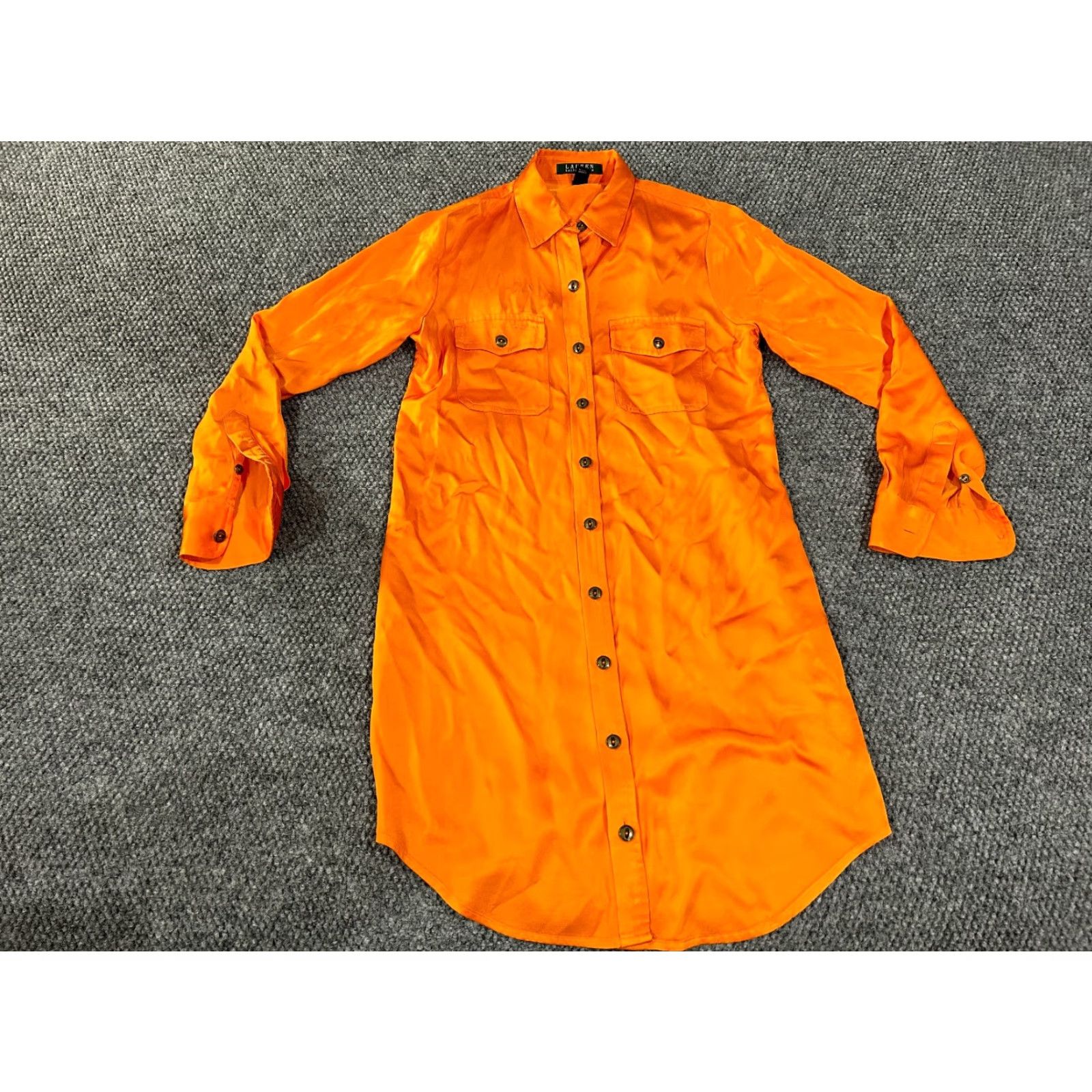 Ralph Lauren Lauren Ralph Lauren Shirt Dress Womens 2 Orange Button Front Long Sleeve Classic Satin Knee Length Vintage No Size XS / US 0-2 / IT 36-38 - 2 Thumbnail