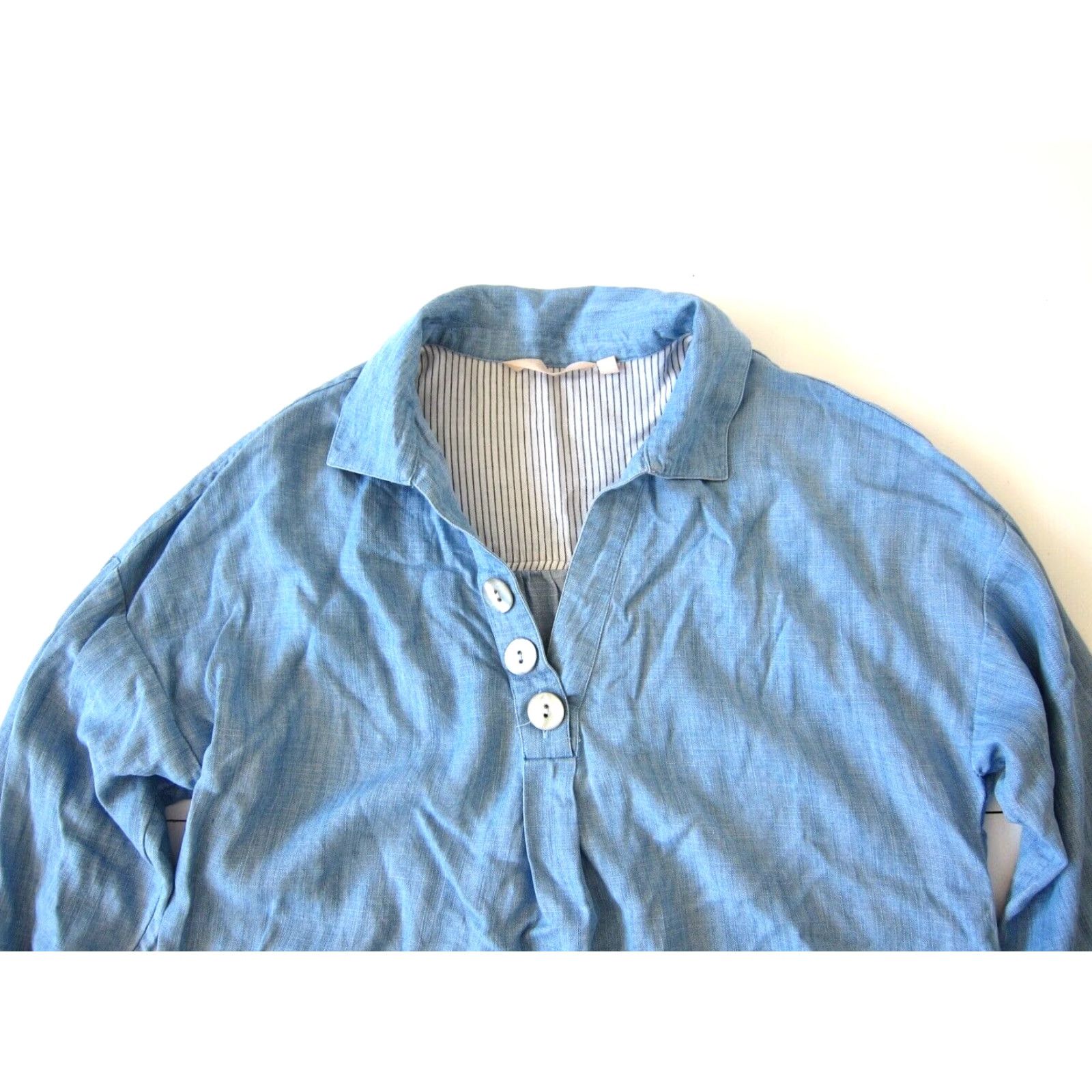 Soft Surroundings Soft Surroundings 100% Tencel Blue Denim Long Sleeve Collared Tunic Blouse PXS Size XS / US 0-2 / IT 36-38 - 3 Thumbnail