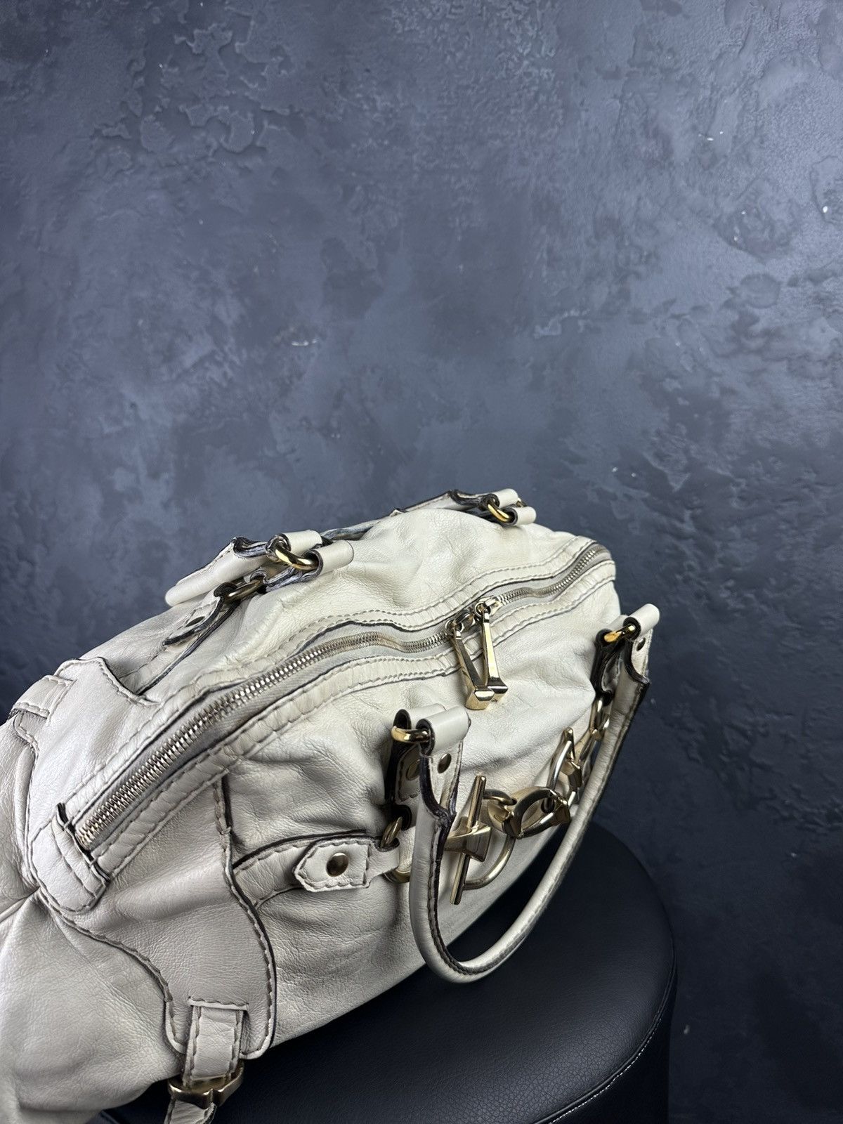Gucci Gucci Ivory Leather Horsebit Nail Medium Tote Boston Bag Size ONE SIZE - 9 Thumbnail