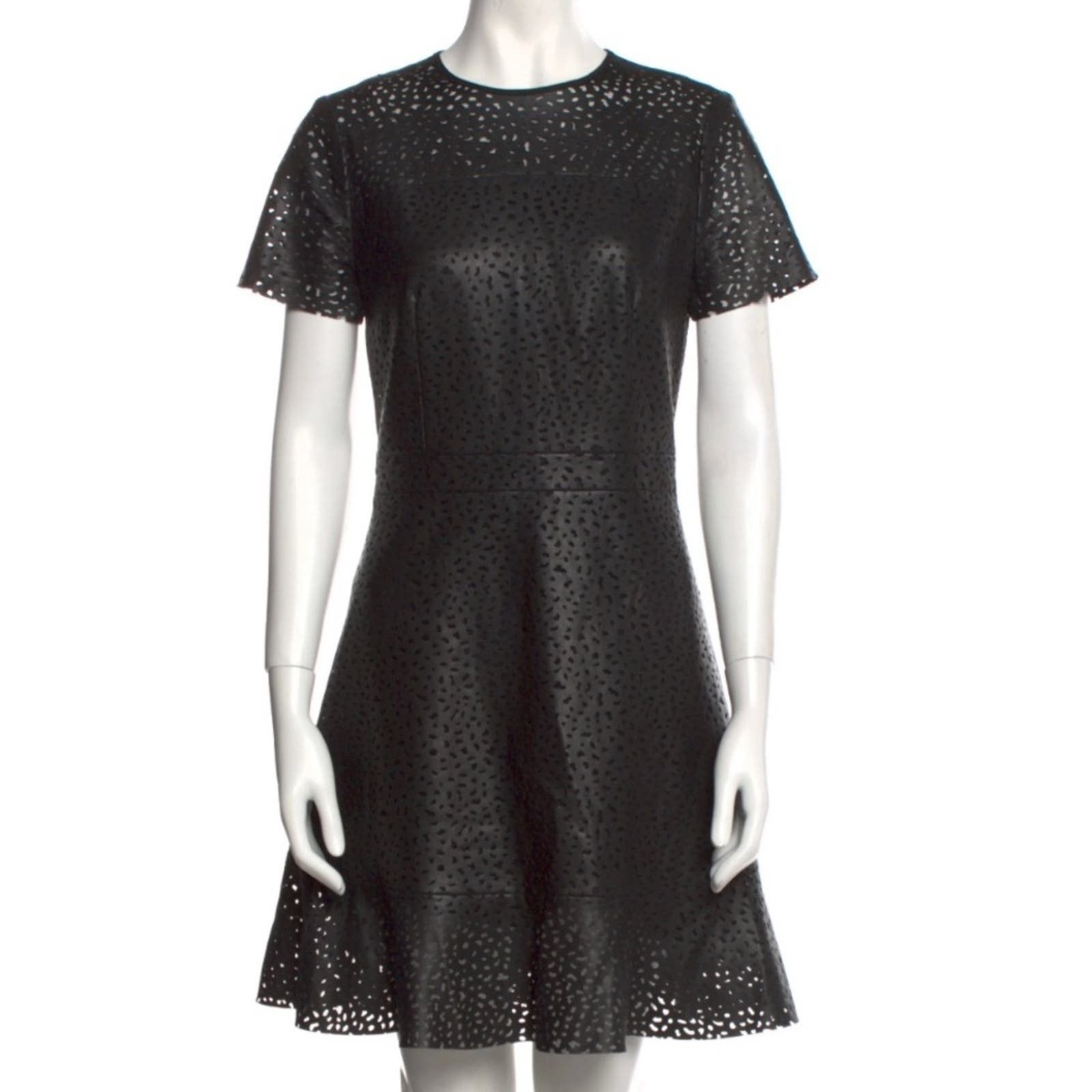 image of Michael Kors Black Dress A-Line Eyelet Trim Short Sleeve 4, Women's (Size Small)