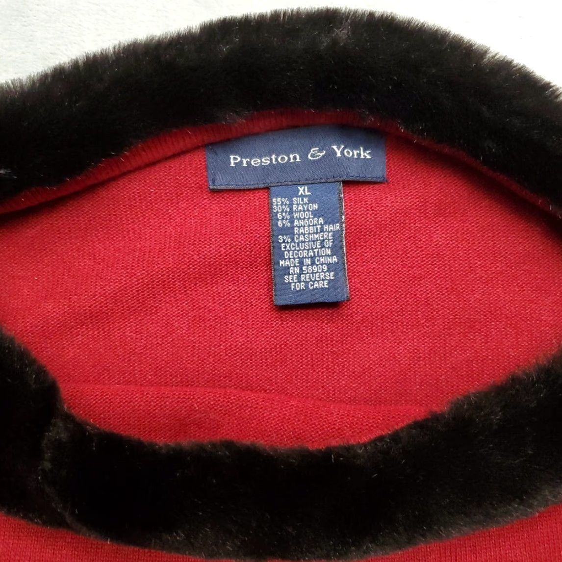 Preston & York VINTAGE Preston & York Blouse Womens Top XL Red Silk Blend Wool Faux Fur Sleeve & Collar Holiday Retro Size XL / US 12-14 / IT 48-50 - 5 Thumbnail
