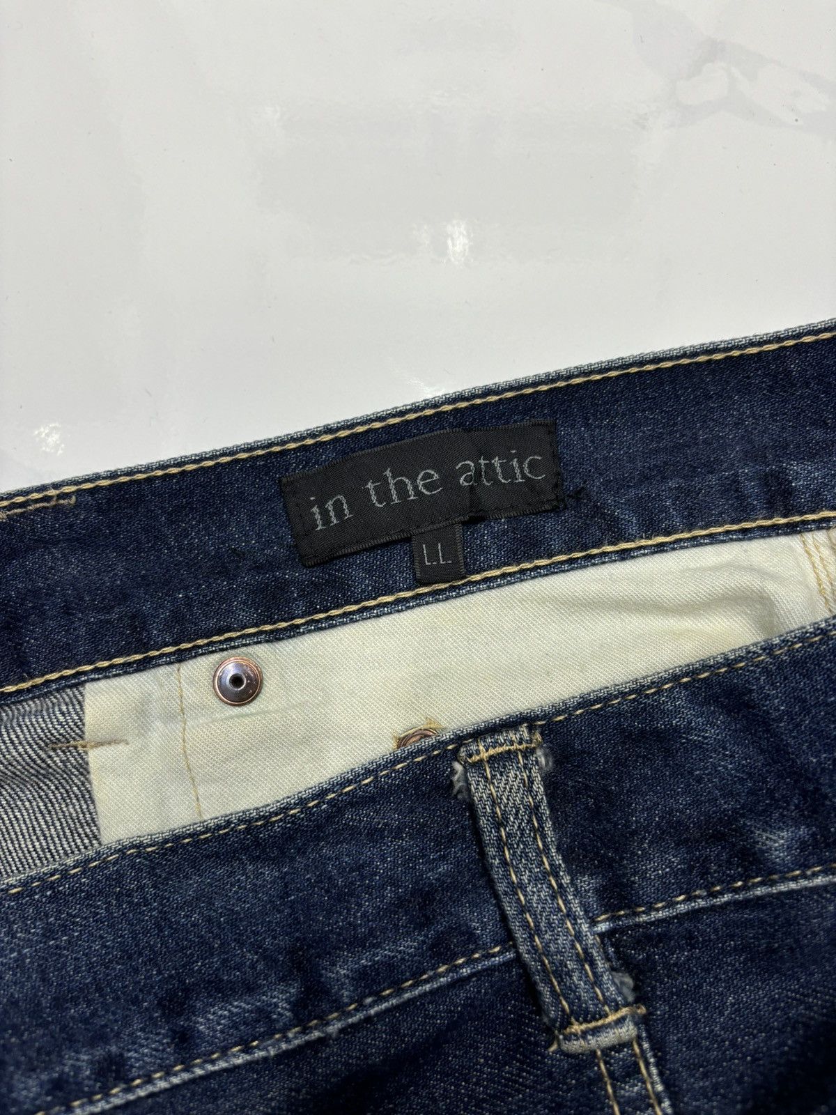 In The Attic 🔥VINTAGE IN THE ATTIC DISTRESS RIPS CUSTOM MADE DENIM JEANS Size US 34 / EU 50 - 11 Thumbnail