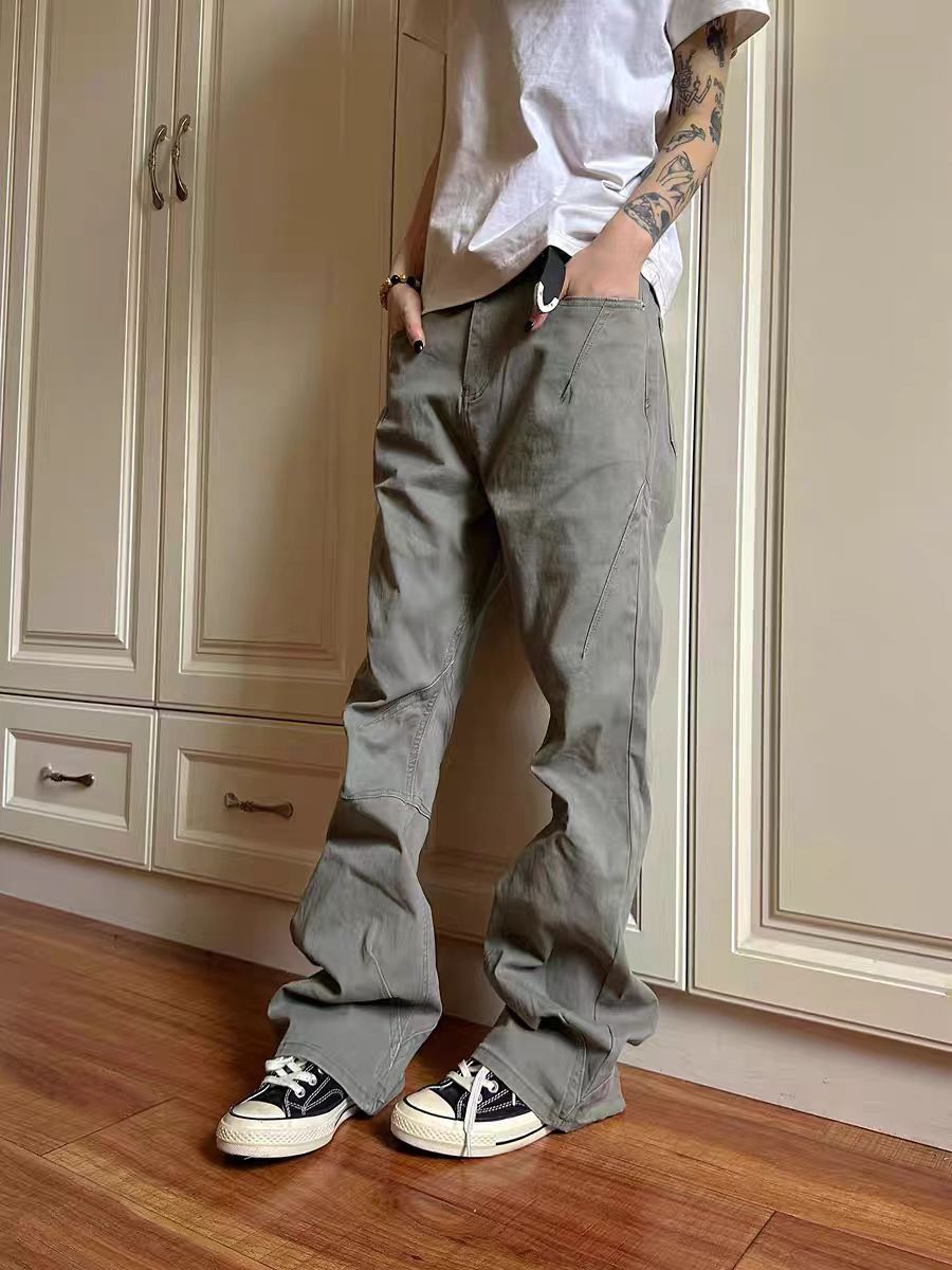High Street Grey Y2K Micro Flare Casual Pants