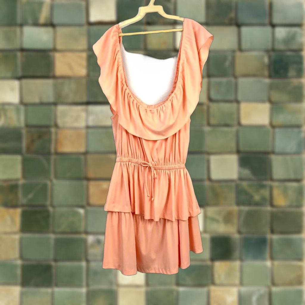 Vintage Vintage Peach Hippy Boho Off Shoulder Two-Piece Shirt Skirt Dress Outfit Size 18 Women Adults Sundress 1970s Holiday Casual United States Size XXS / US 00 / IT 34 - 1 Thumbnail