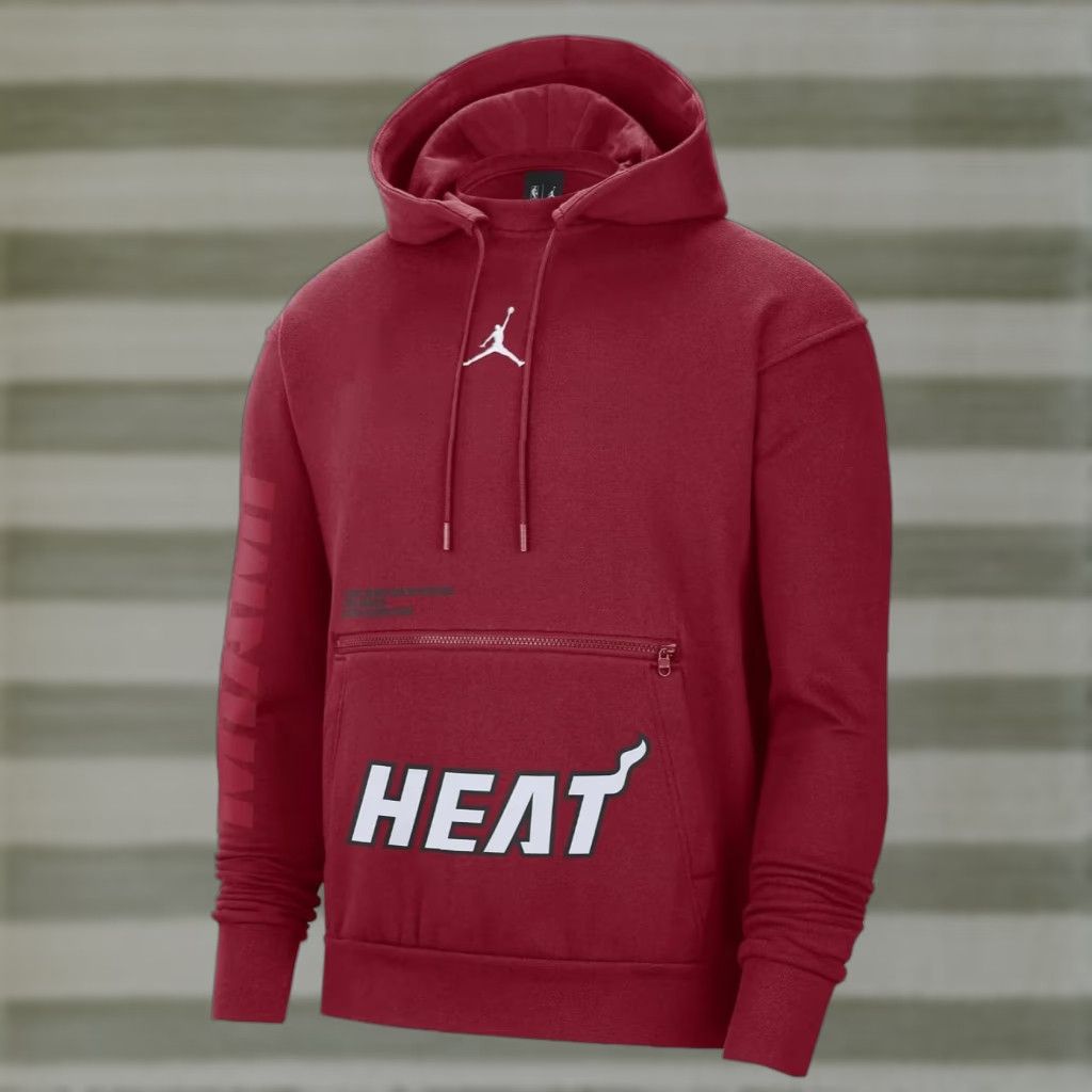 Jordan Brand Nike Jordan Men's Miami Heat Statement Courtside Hoodie DR7003-608 Sz L Red Logo Pullover Hoodie Mens Sports Front Pockets 90s Size US L / EU 52-54 / 3 - 1 Thumbnail