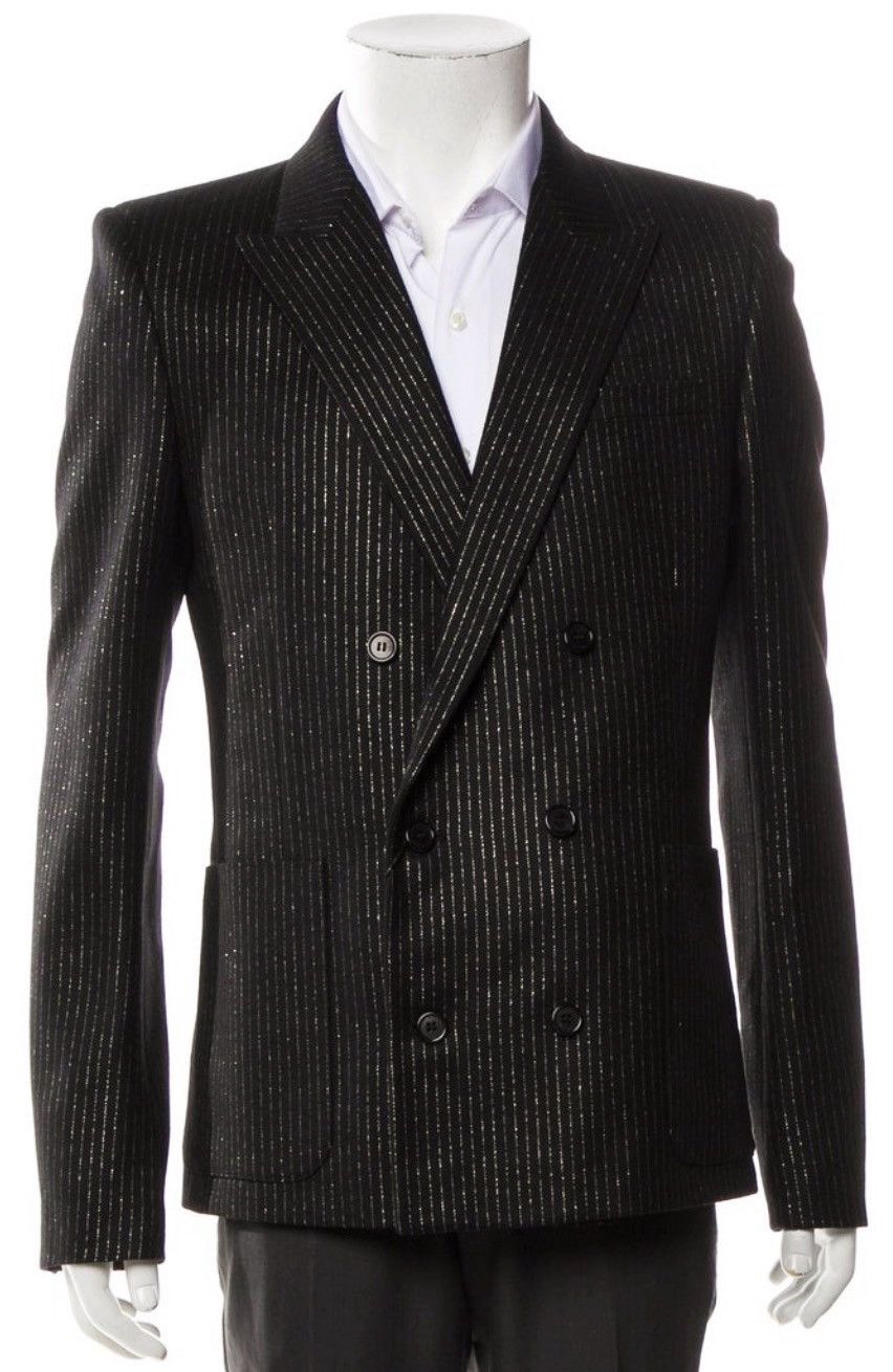 Saint Laurent Paris SAINT LAURENT Double-Breasted Black Pinstripe Blazer Size 50 Size 50R - 1 Thumbnail