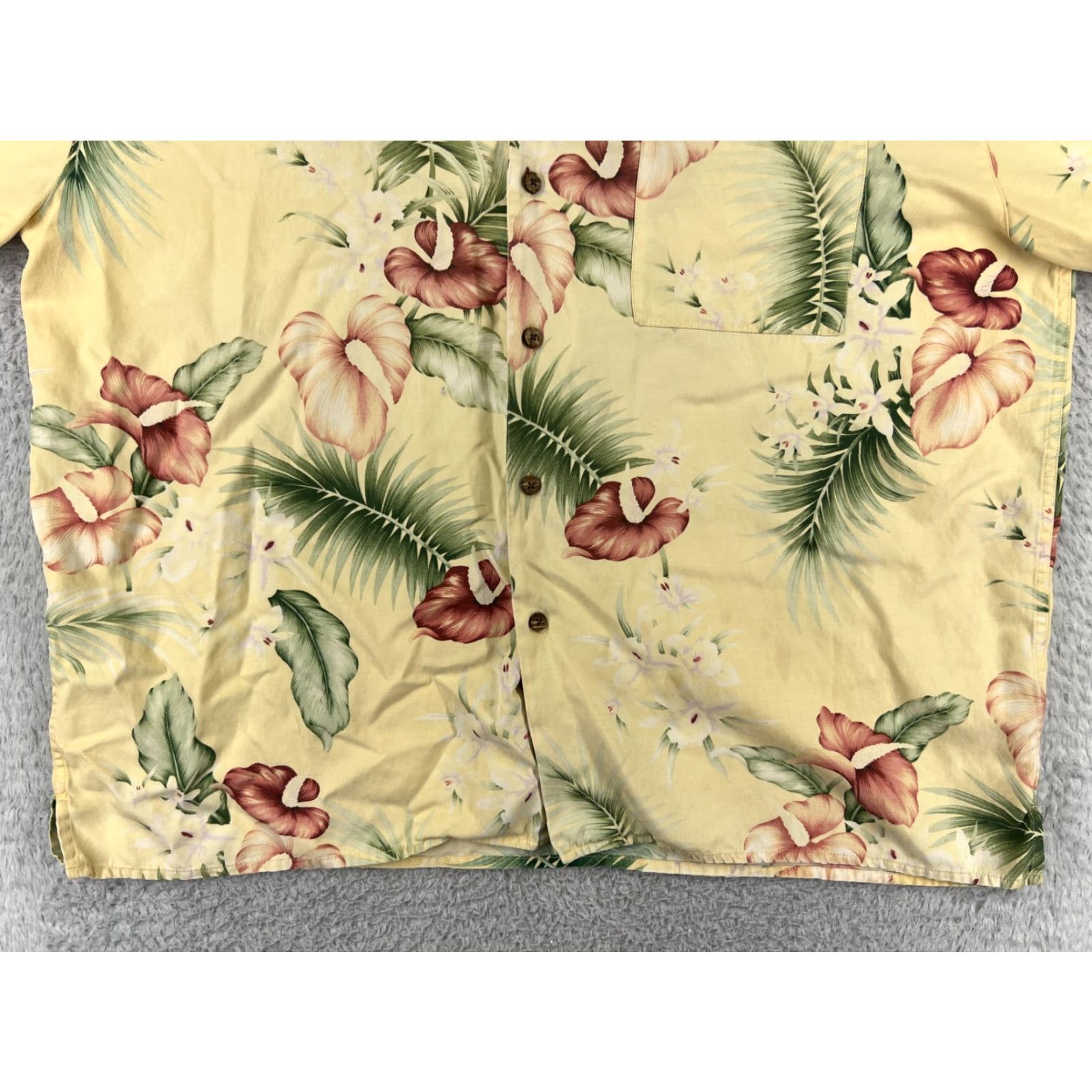 Vintage Pussers Mens Button-Up Shirt XL Yellow Floral Hibiscus Silk Blend Hawaiian Aloha Beach Vacation Resort Casual Size US XL / EU 56 / 4 - 7 Thumbnail