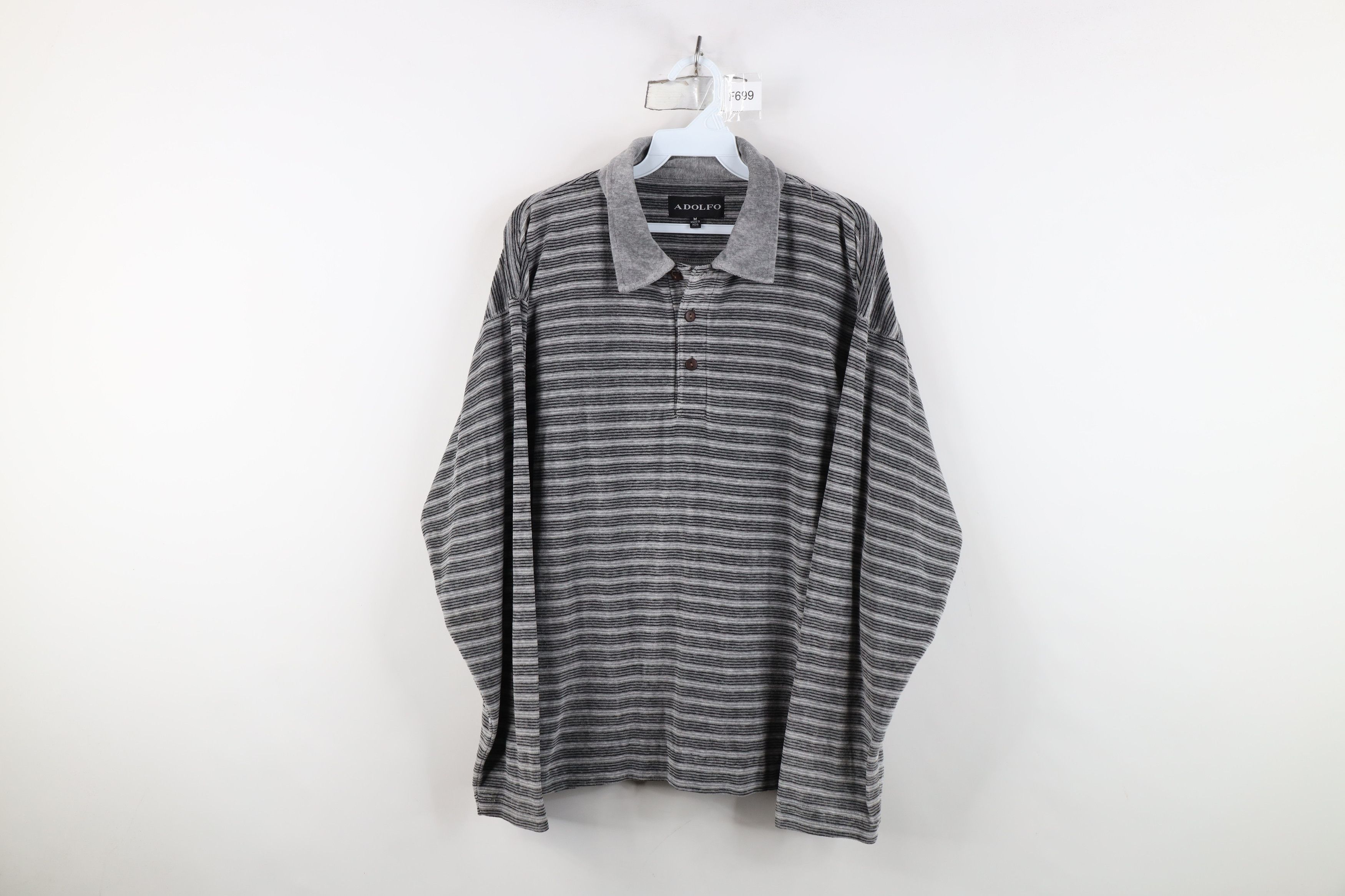 Vintage Vintage 90s Streetwear Velour Striped Long Sleeve Rugby Polo Size US M / EU 48-50 / 2 - 1 Thumbnail