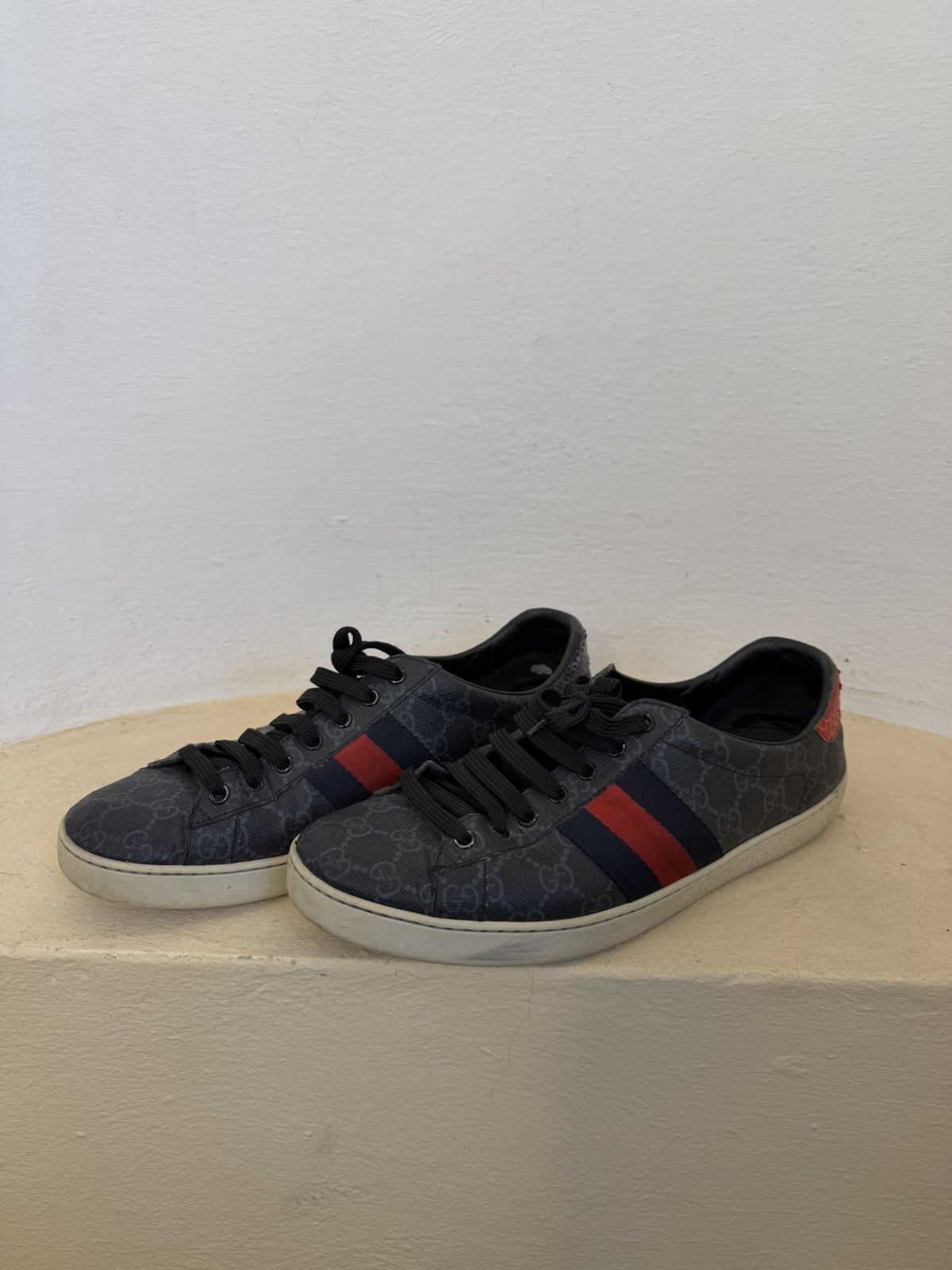 Gucci Gucci Ace Web GG Supreme Monogram Grey Sneakers Size 44 Size US 10.5 / EU 43-44 - 2 Thumbnail