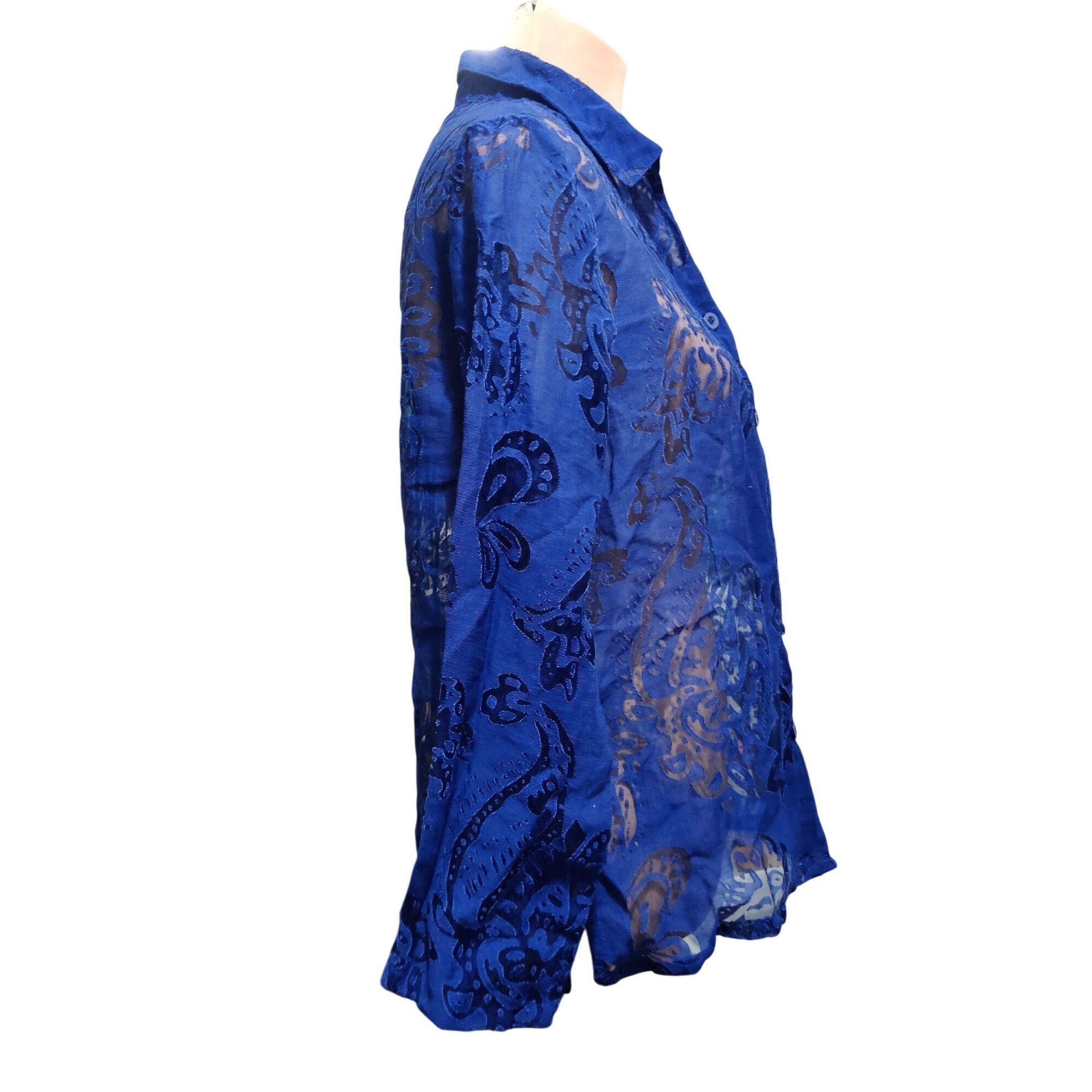 Other Salon Studio MP Petite Womens Blue Blouse Sheer Paisley Long Size M / US 6-8 / IT 42-44 - 3 Thumbnail